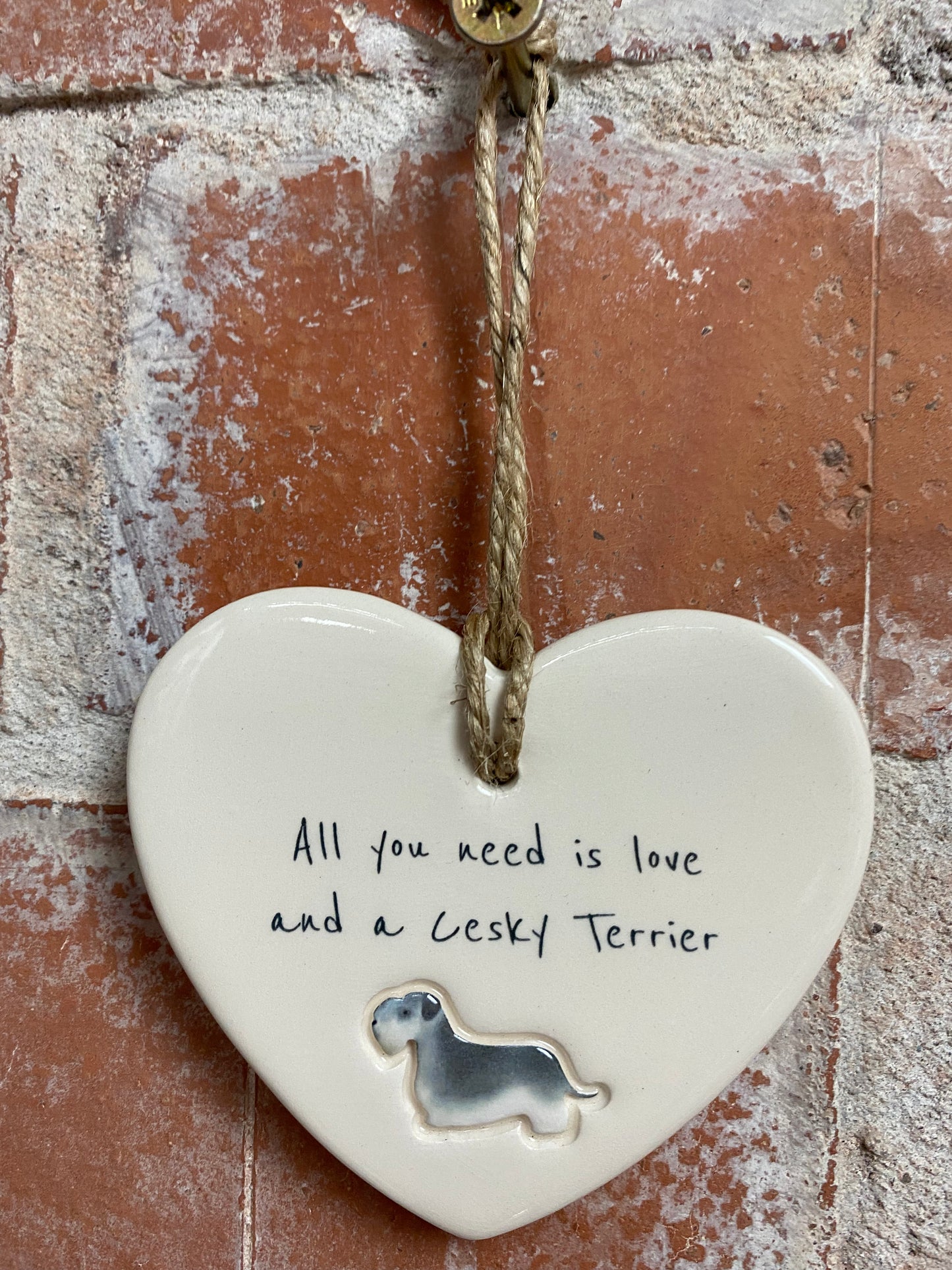 Cesky Terrier Ceramic Heart Ornament