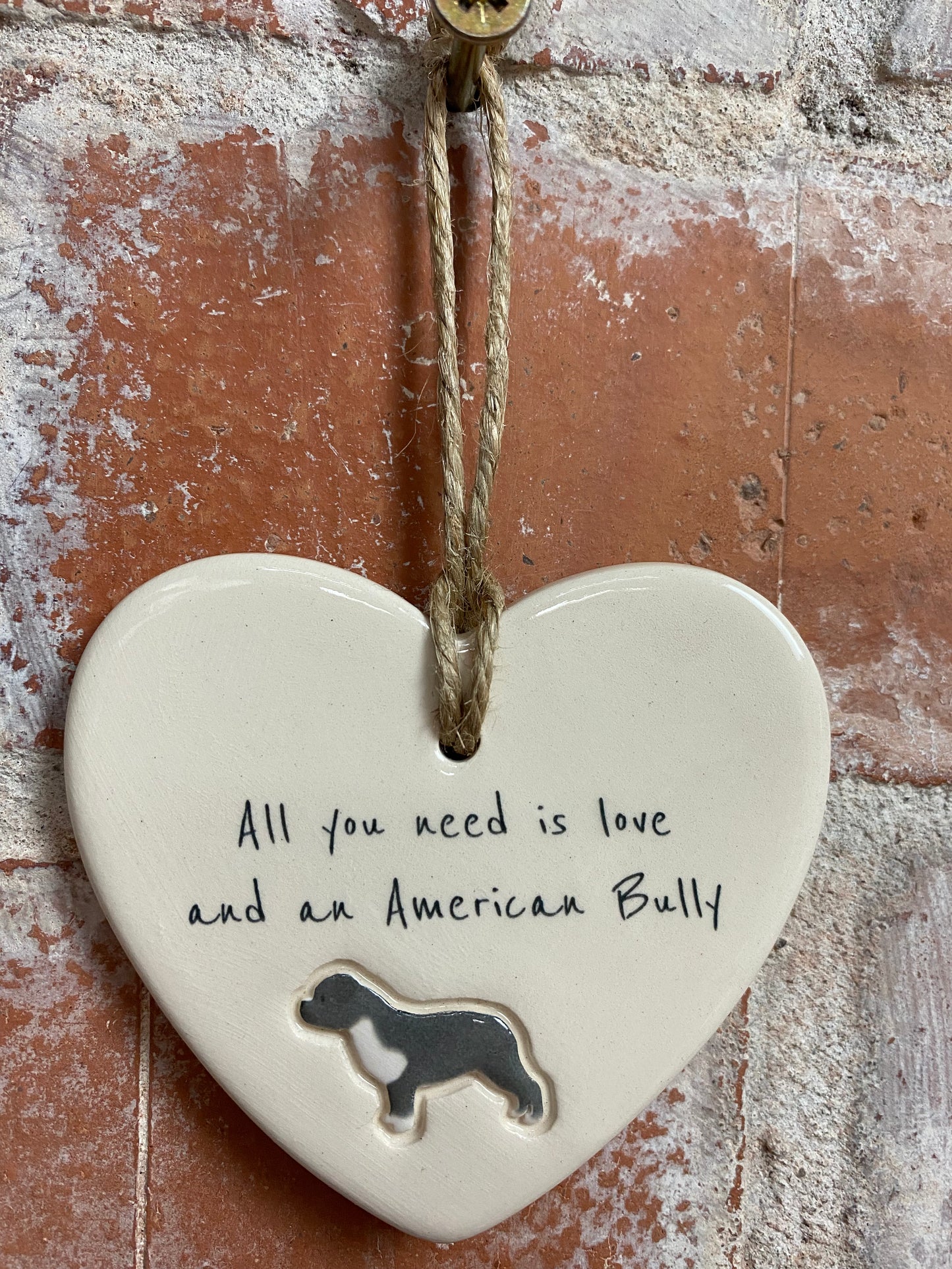 American Bully Ceramic Heart Ornament
