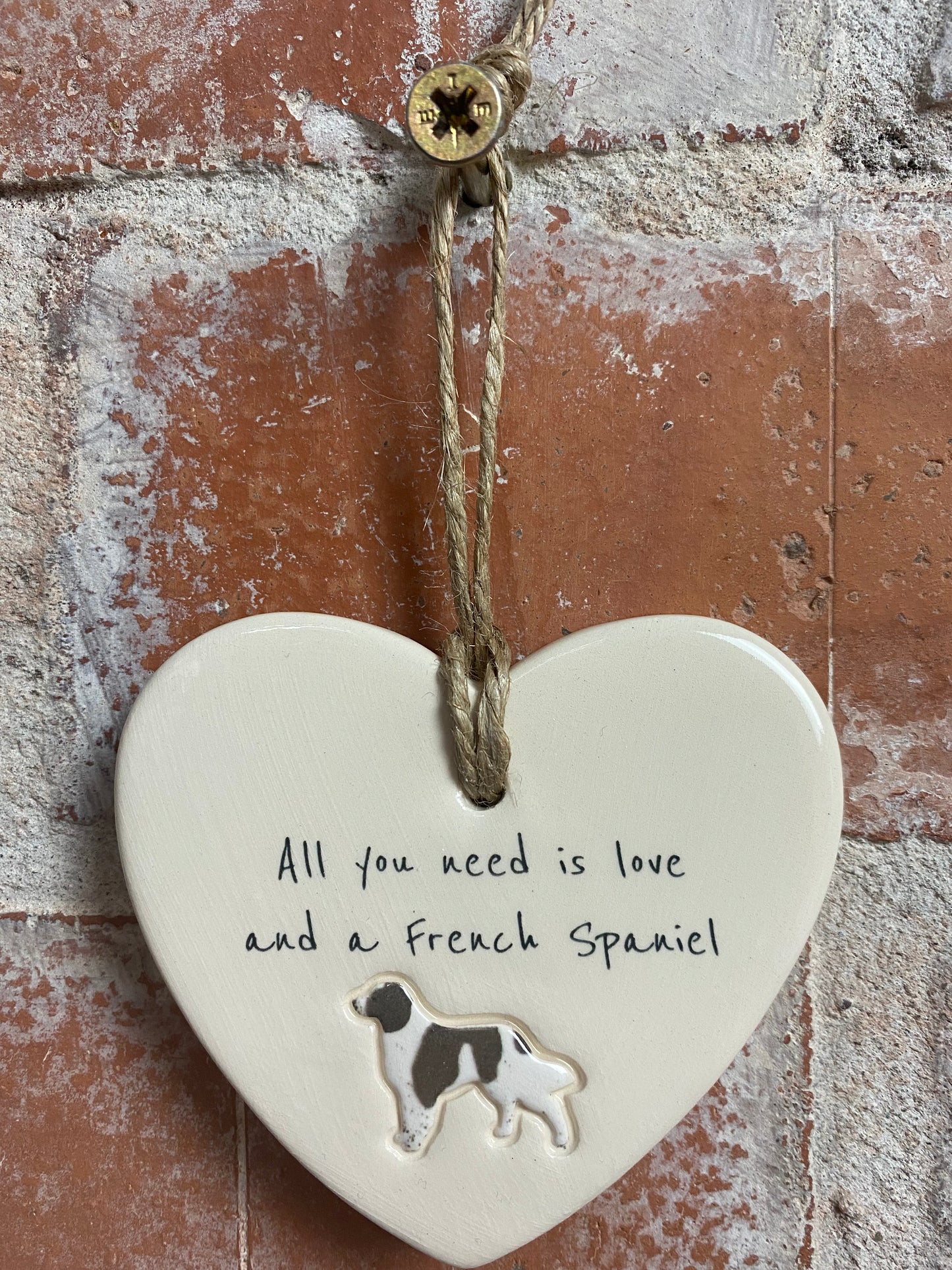 French Spaniel Ceramic Heart Ornament
