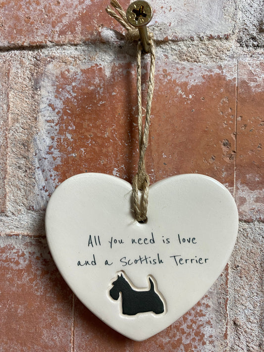 Scottish Terrier Ceramic Heart Ornament