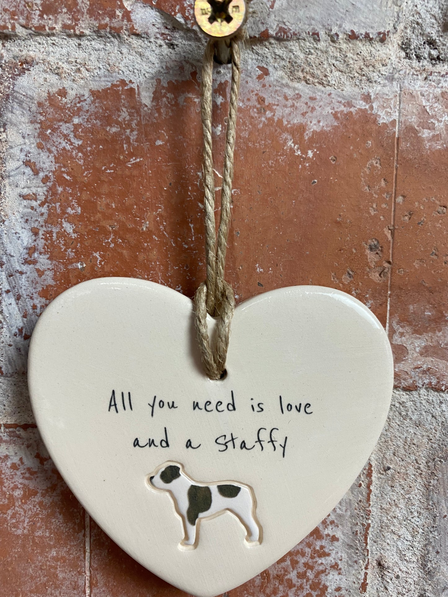 Staffy Ceramic Heart Ornament
