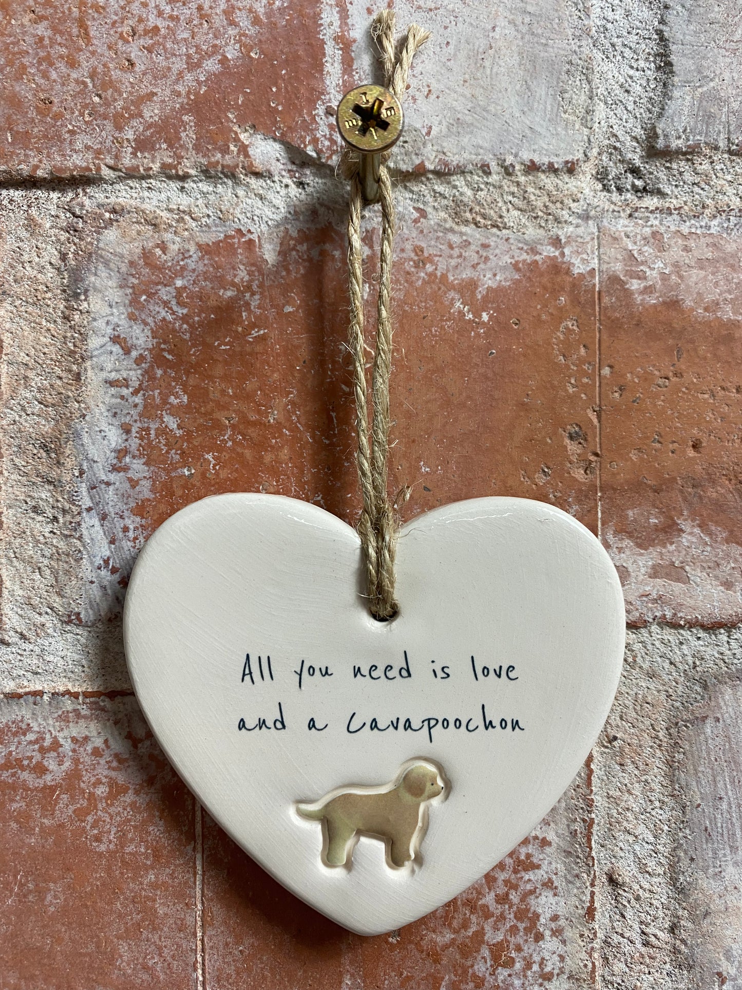 Cavapoochon Ceramic Heart Ornament