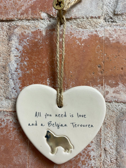 Belgian Tervuren Ceramic Heart Ornament