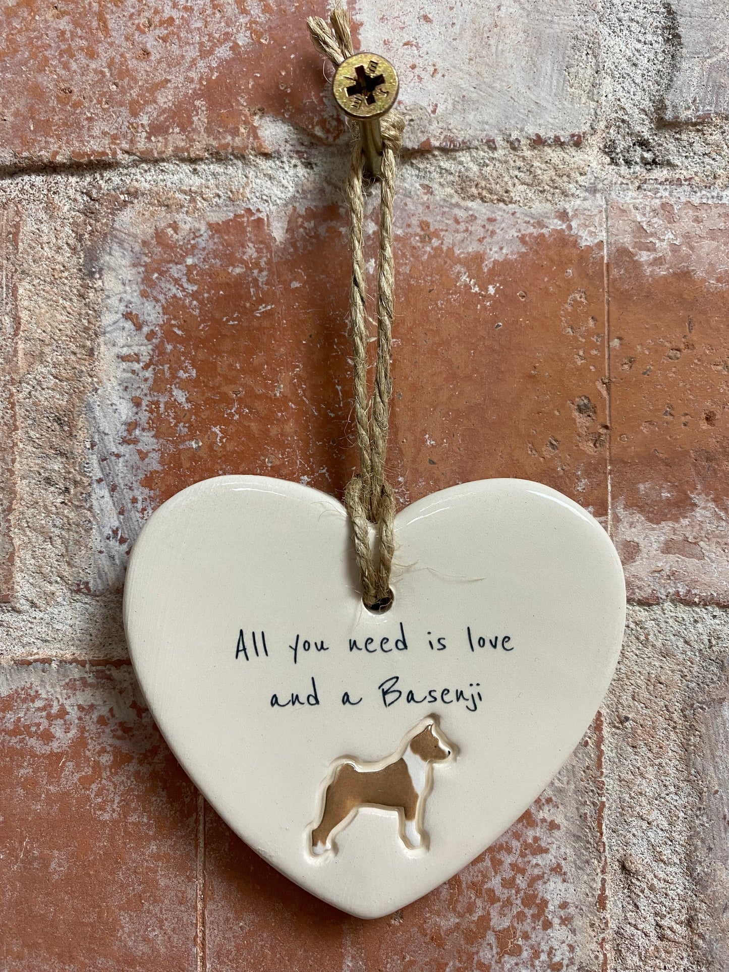 Basenji Ceramic Heart Ornament