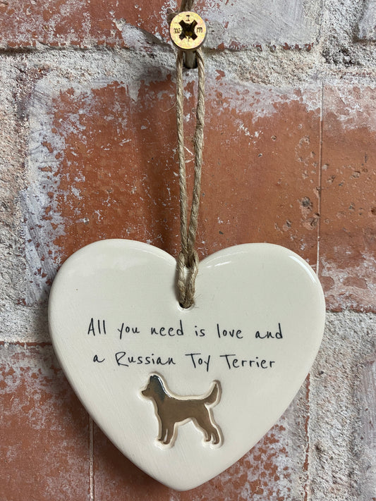 Longhaired Russian Toy Ceramic Heart Ornament