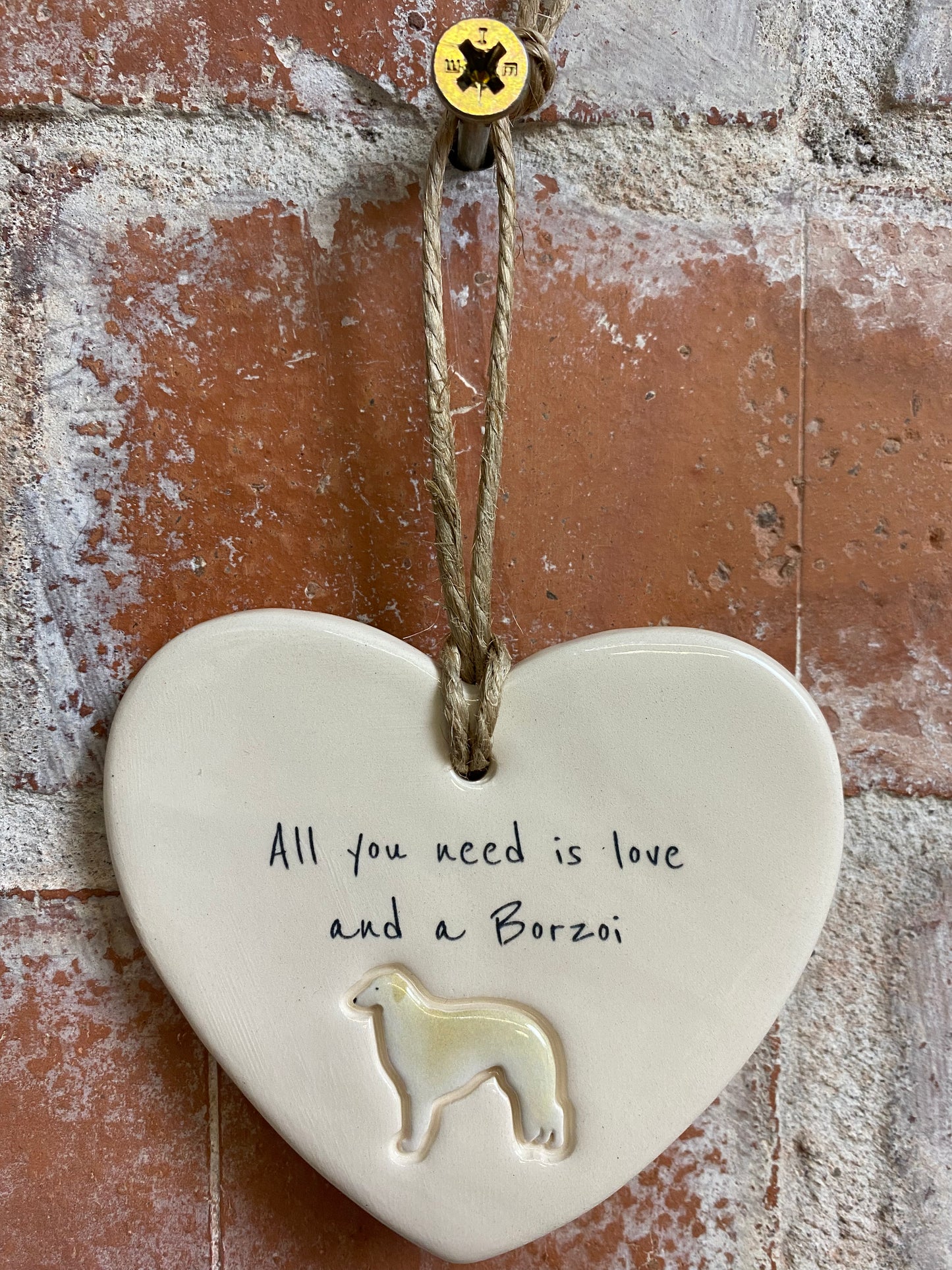 Borzoi Ceramic Heart Ornament