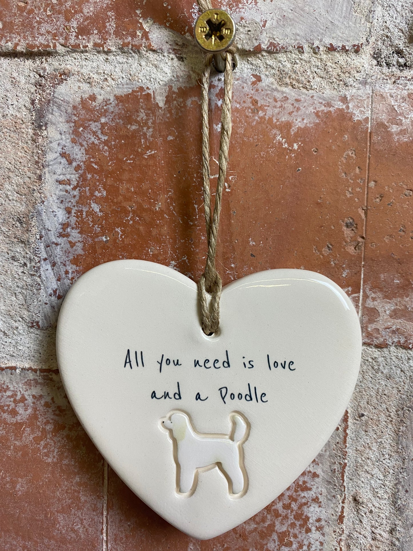 Poodle Ceramic Heart Ornament