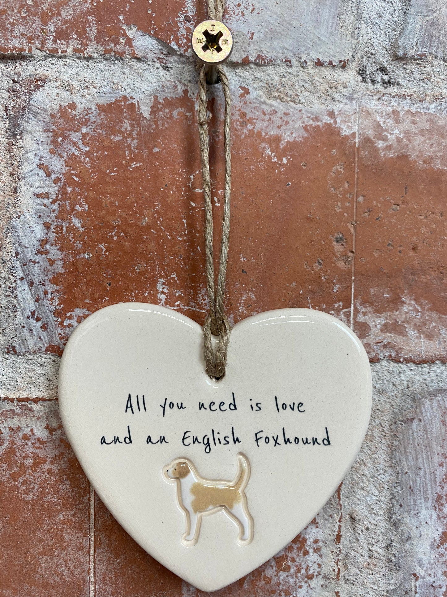English Foxhound Ceramic Heart Ornament