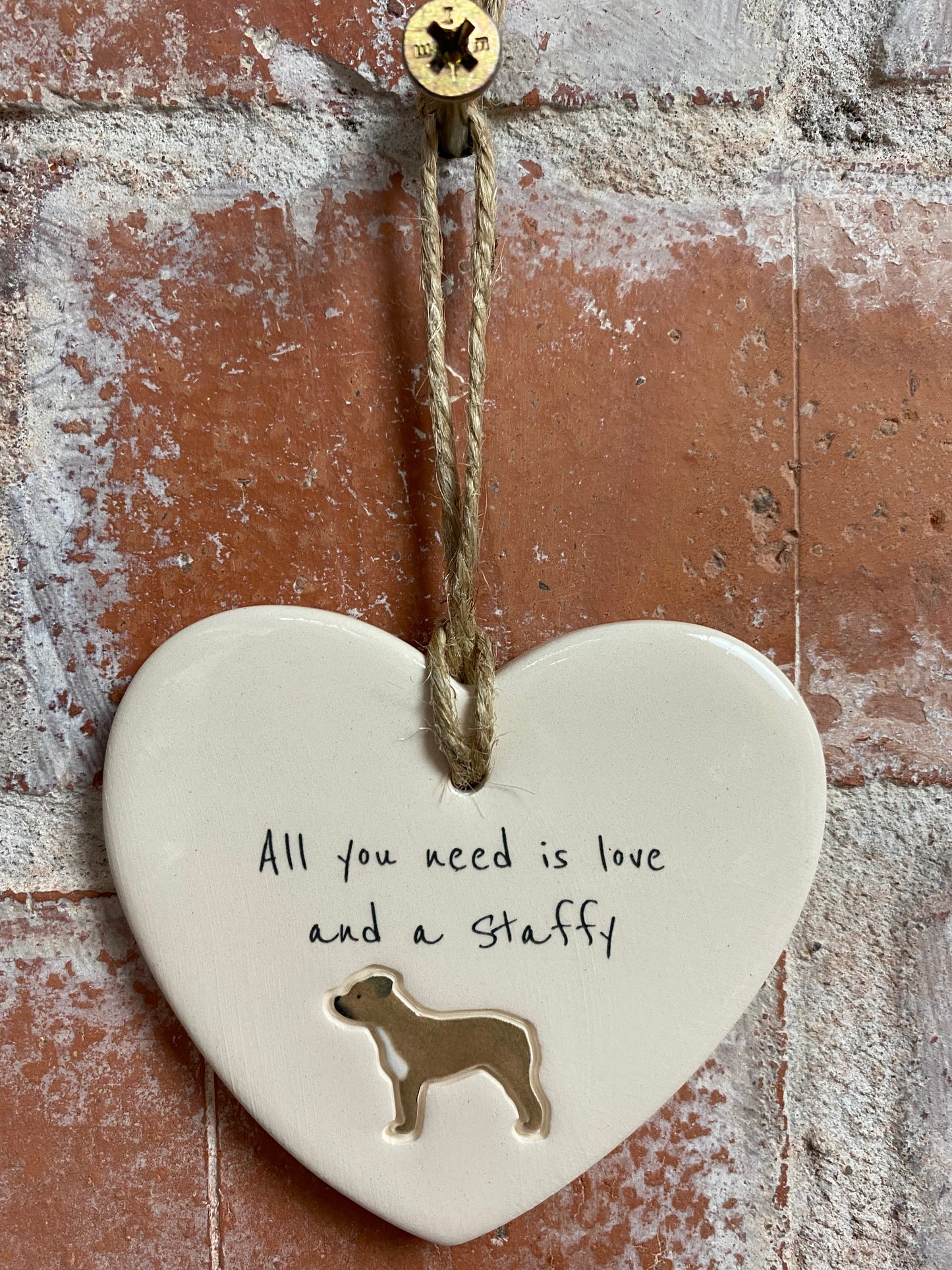 Staffy Ceramic Heart Ornament