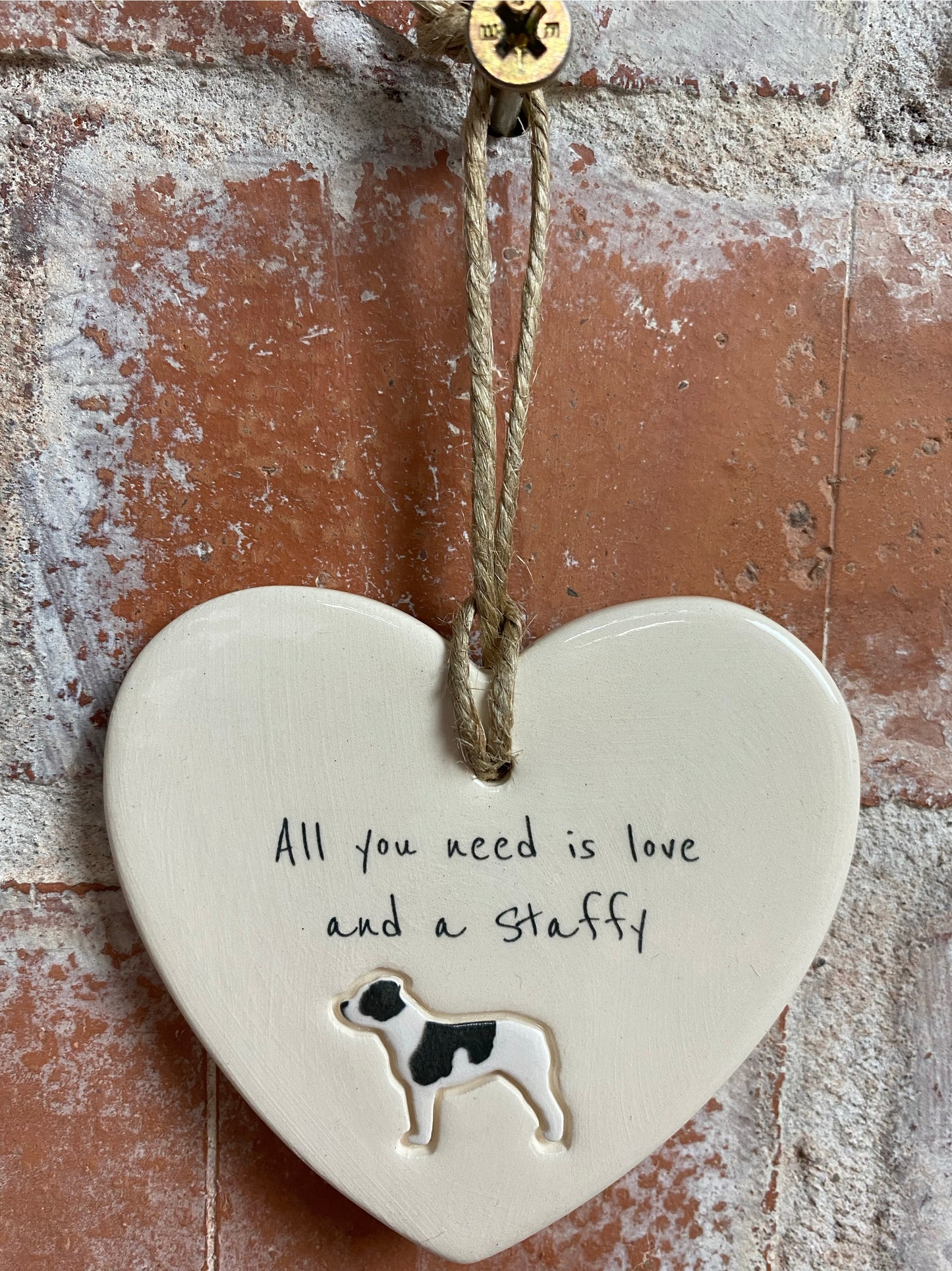 Staffy Ceramic Heart Ornament