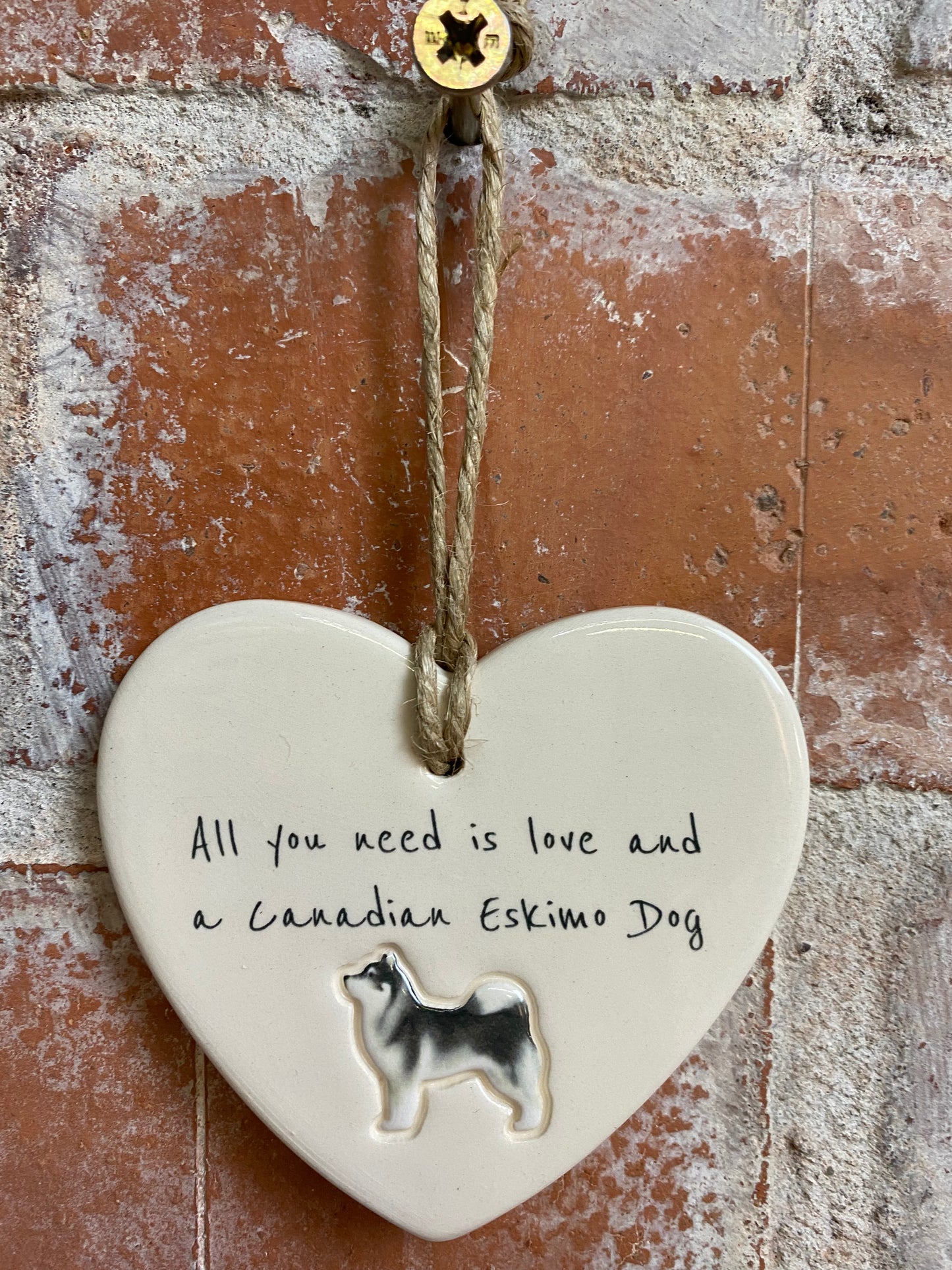 Canadian Eskimo Dog Ceramic Heart Ornament