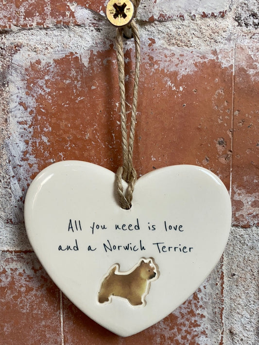 Norwich Terrier Ceramic Heart Ornament