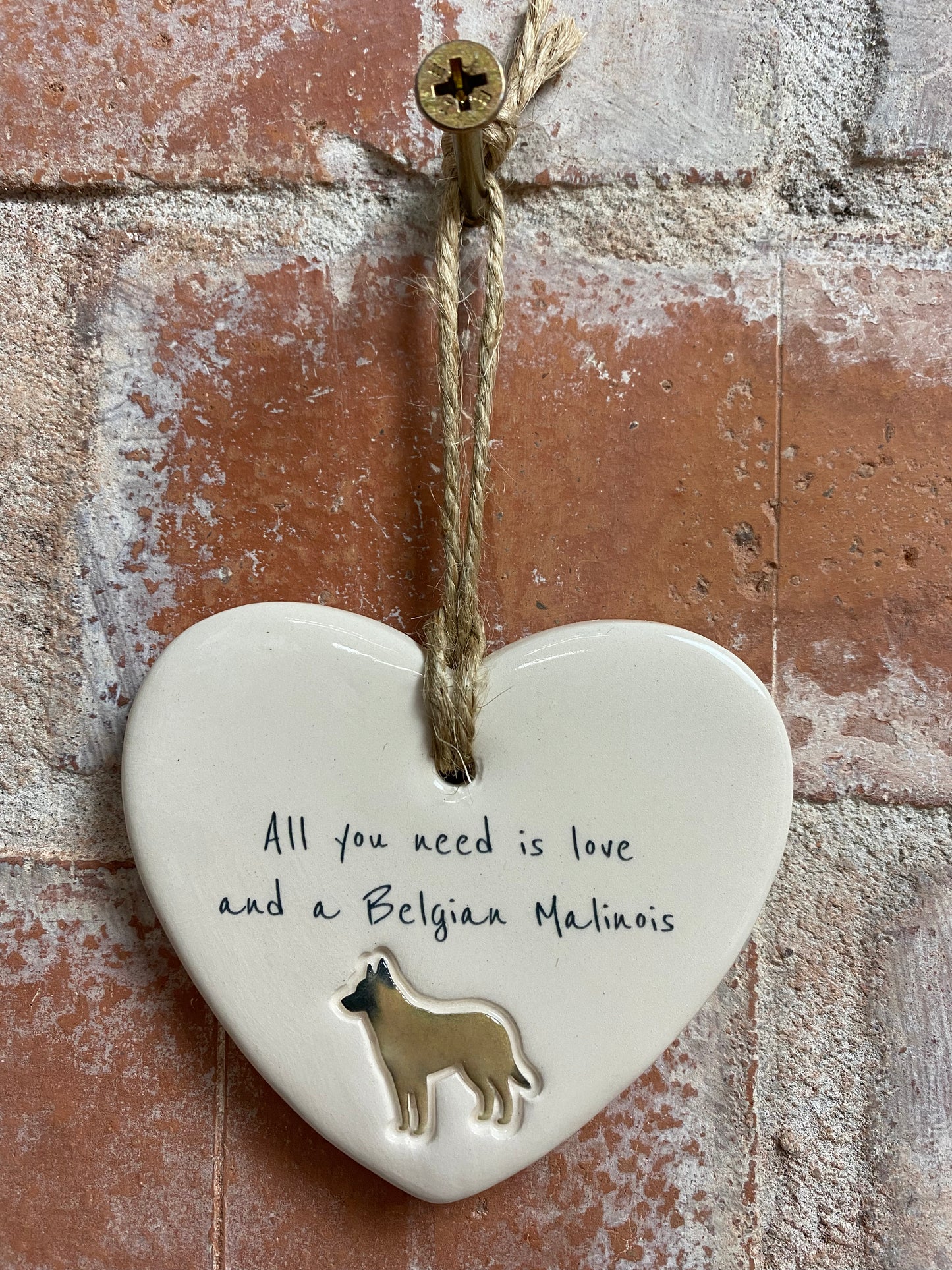 Belgian Malinois Ceramic Heart Ornament