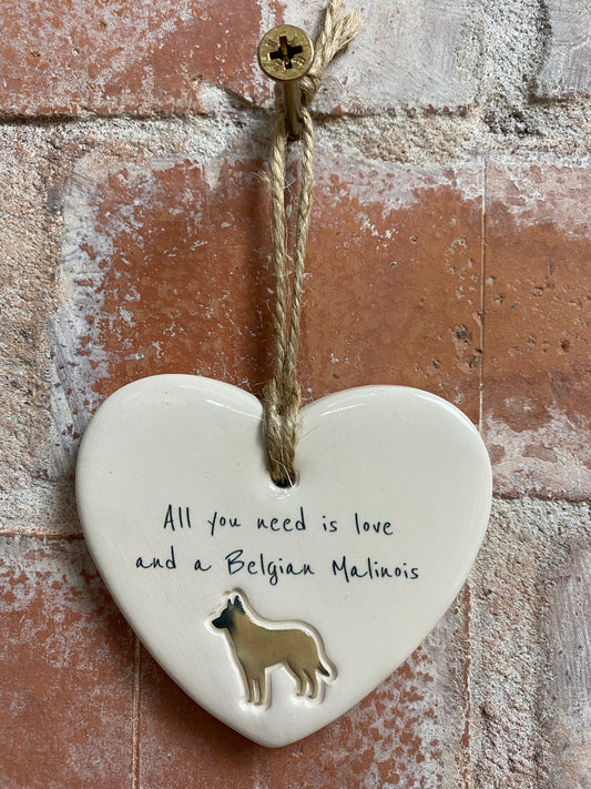 Belgian Malinois Ceramic Heart Ornament