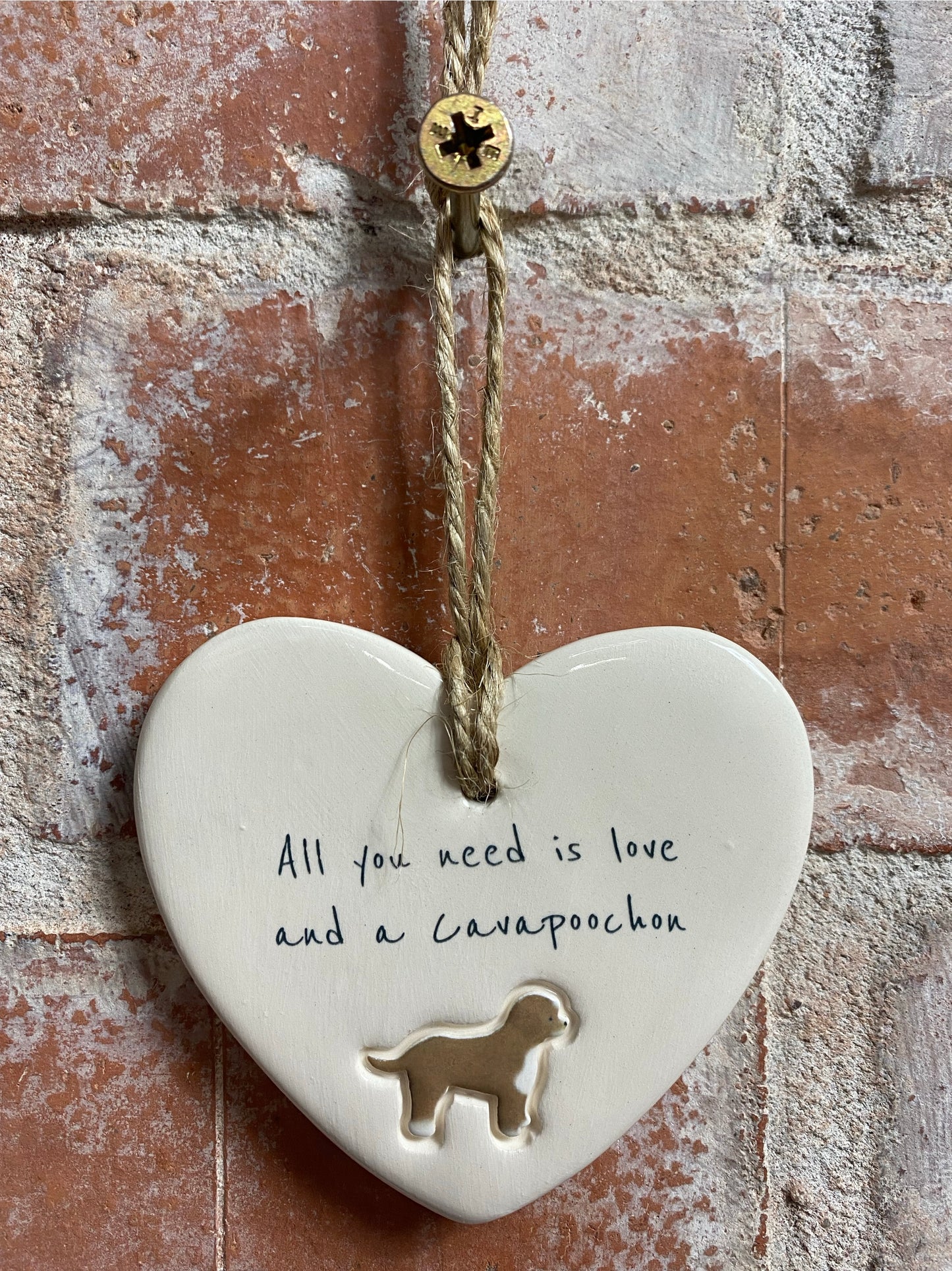 Cavapoochon Ceramic Heart Ornament