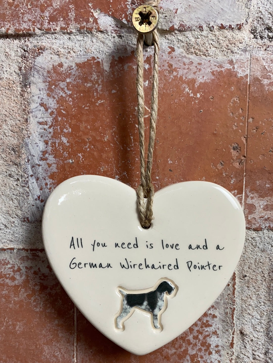 German Wirehaired Pointer Ceramic Heart Ornament