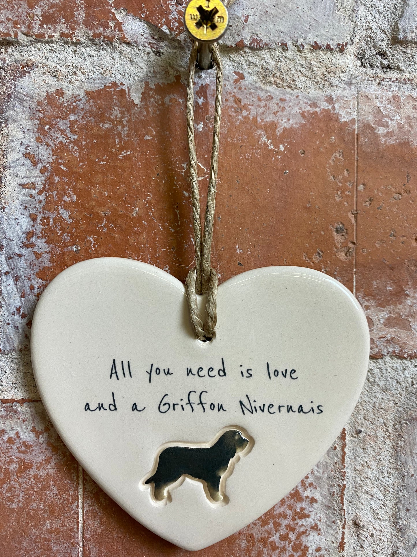 Griffon Nivernais Ceramic Heart Ornament