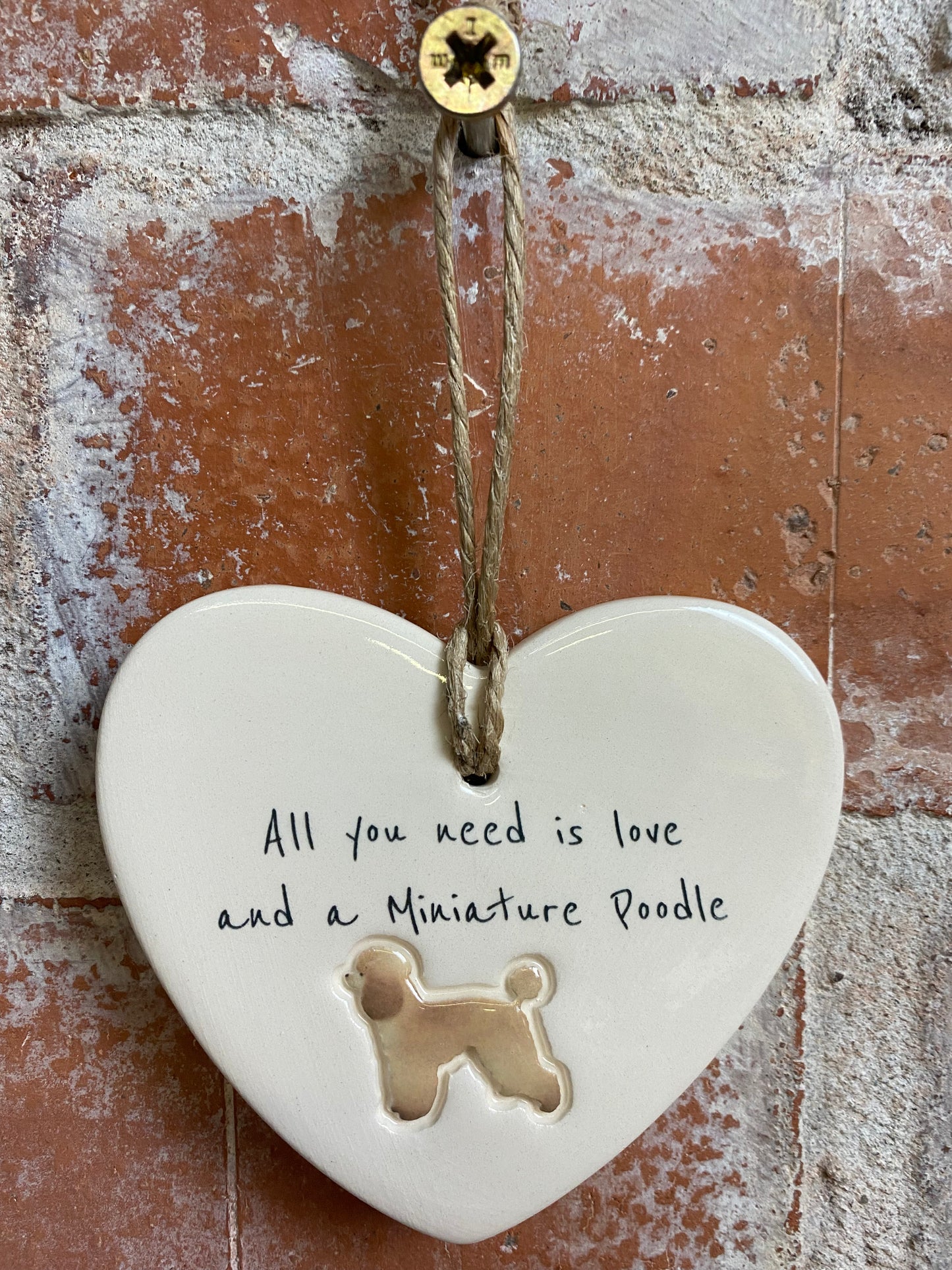 Miniature Poodle Ceramic Heart Ornament