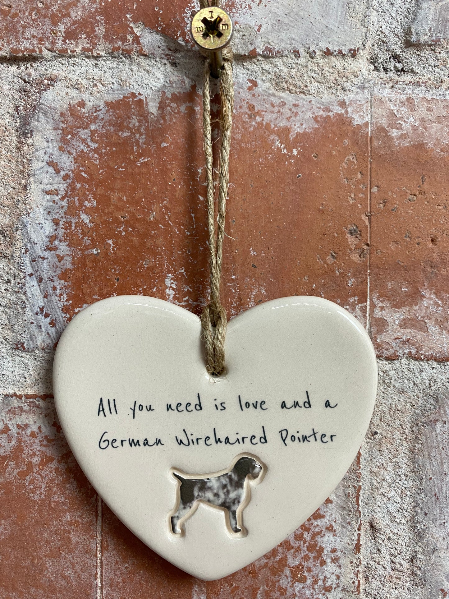 German Wirehaired Pointer Ceramic Heart Ornament