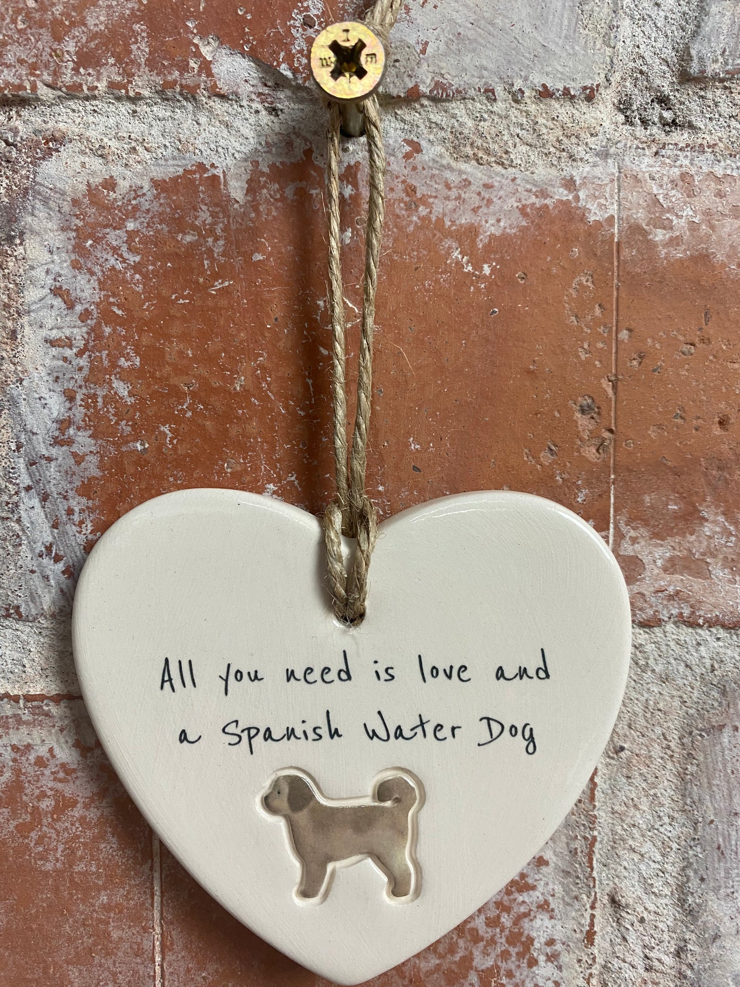 Spanish Water Dog Ceramic Heart Ornament