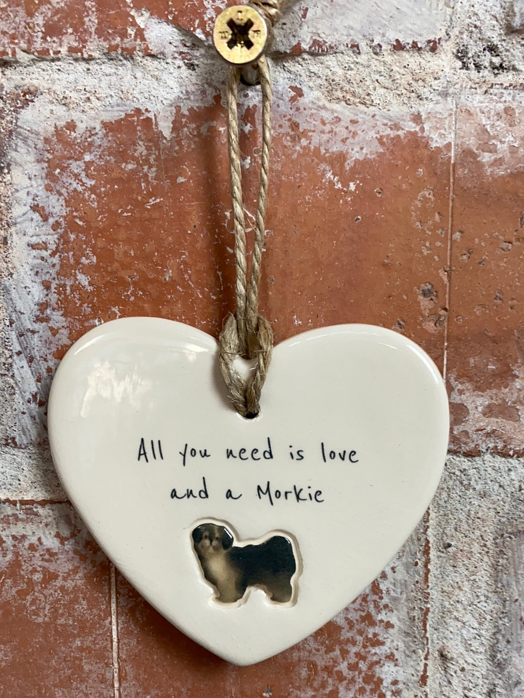 Morkie Ceramic Heart Ornament