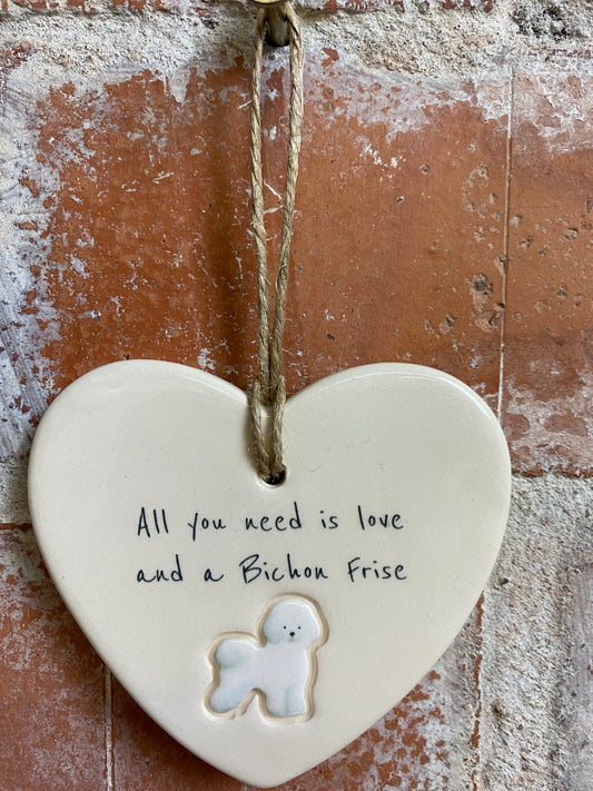 Bichon Frise Ceramic Heart Ornament