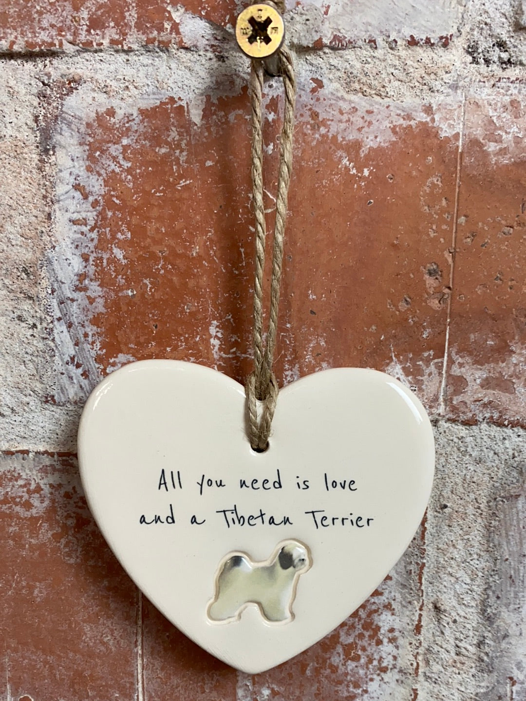 Tibetan Terrier Ceramic Heart Ornament