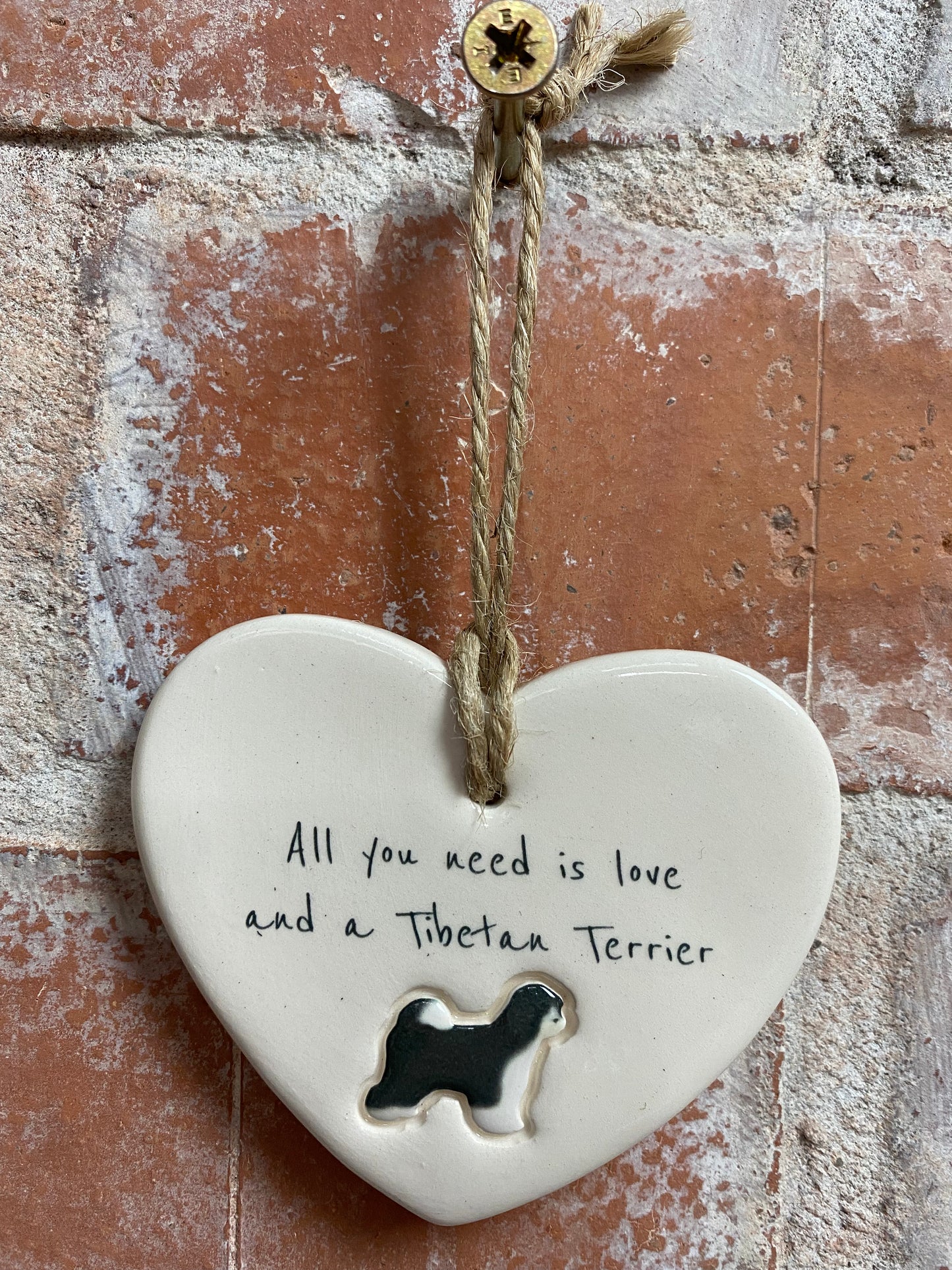 Tibetan Terrier Ceramic Heart Ornament