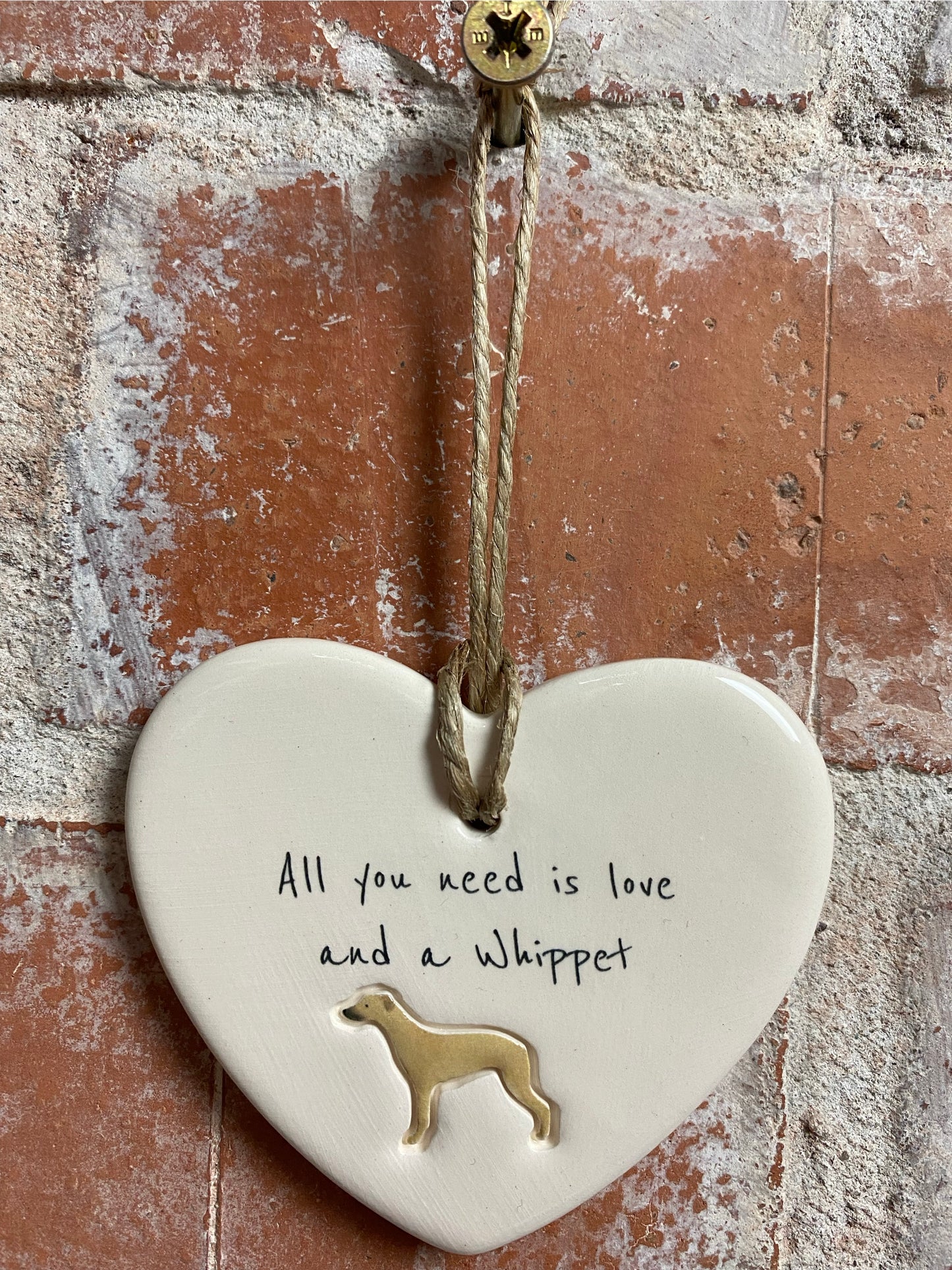 Whippet Ceramic Heart Ornament