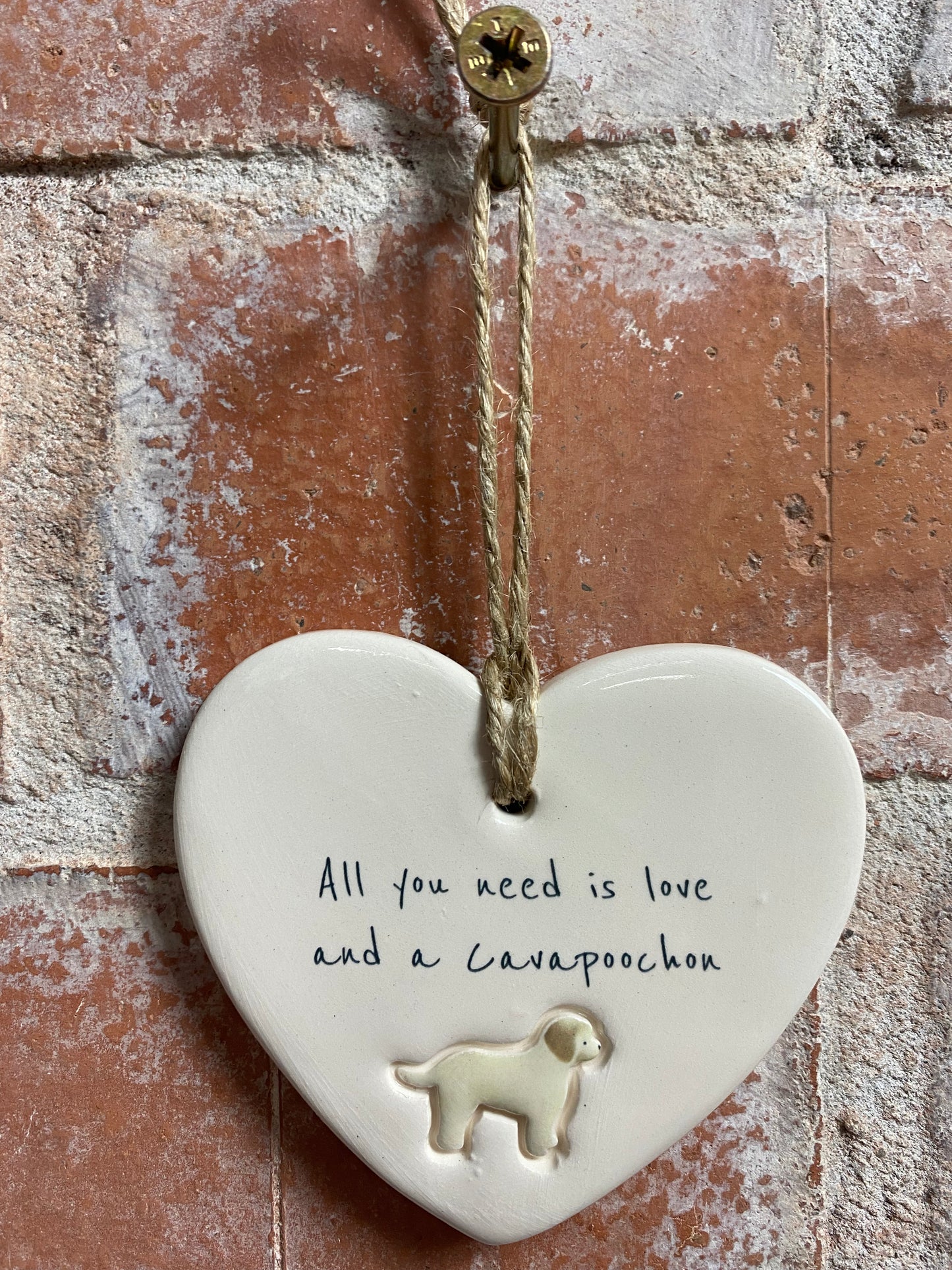 Cavapoochon Ceramic Heart Ornament