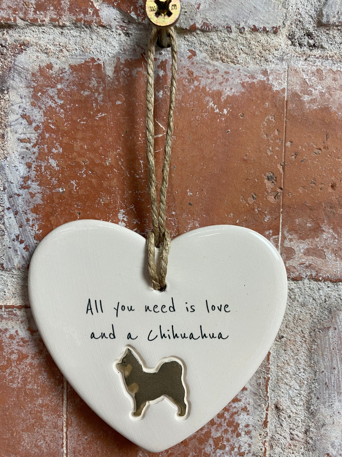 Longhaired Chihuahua Ceramic Heart Ornament