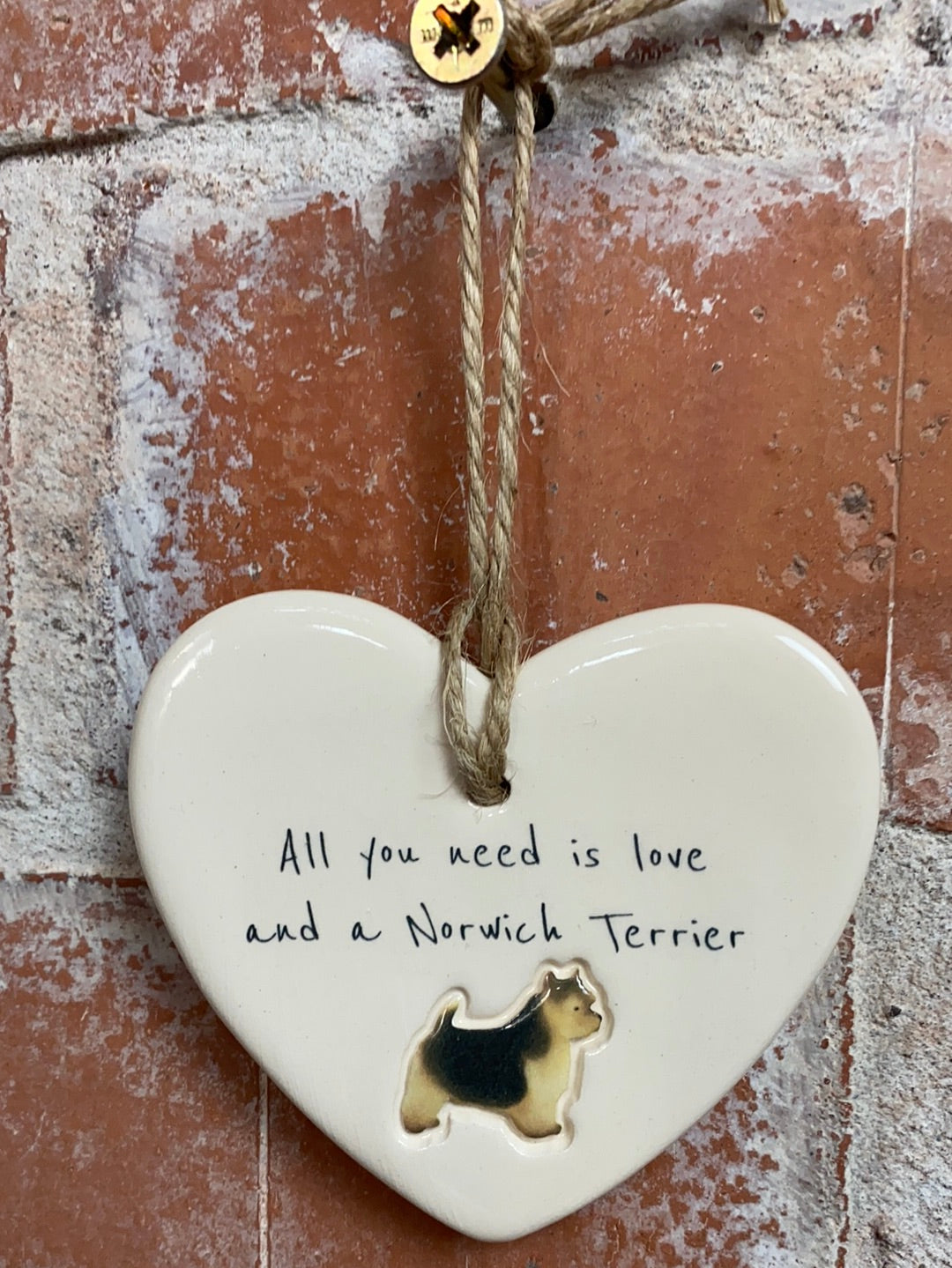 Norwich Terrier Ceramic Heart Ornament