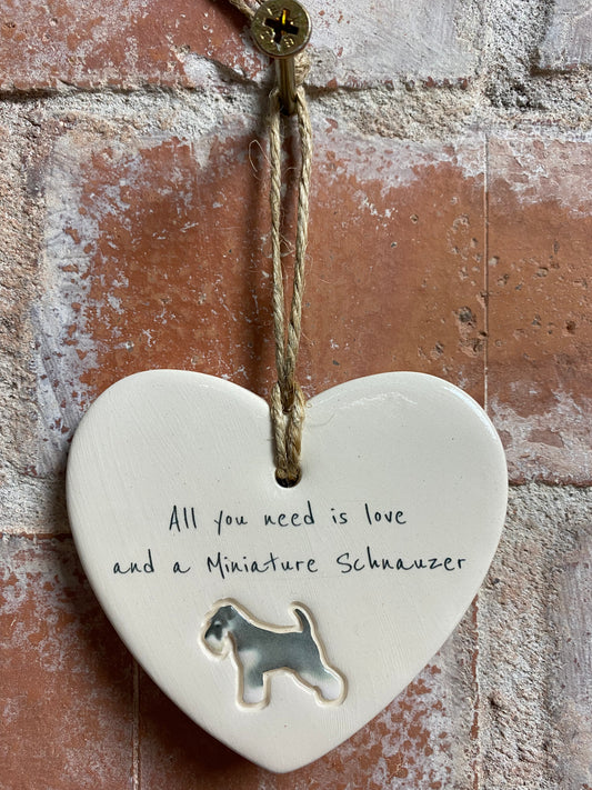 Miniature Schnauzer Ceramic Heart Ornament