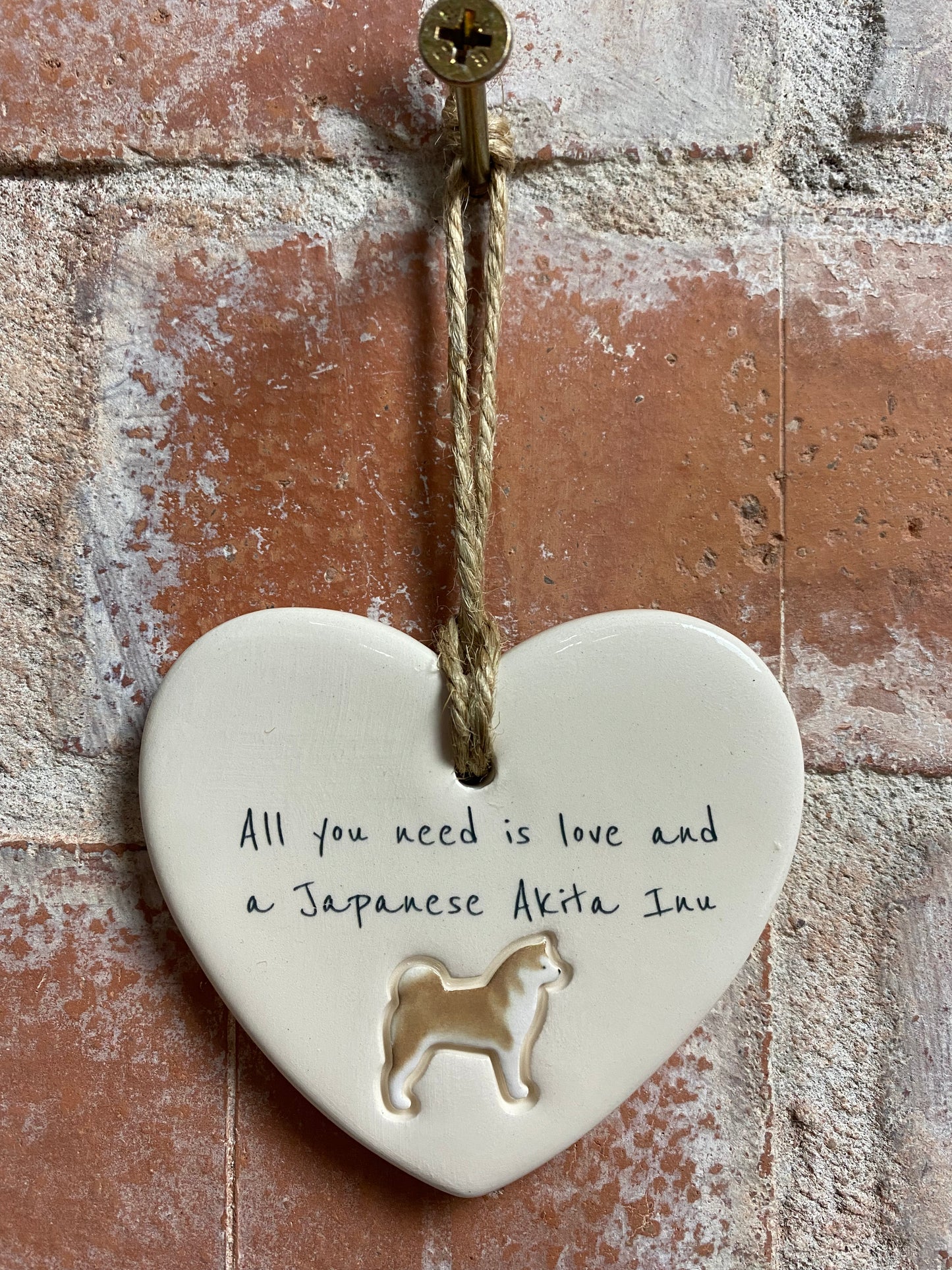 Japanese Akita Inu Ceramic Heart Ornament