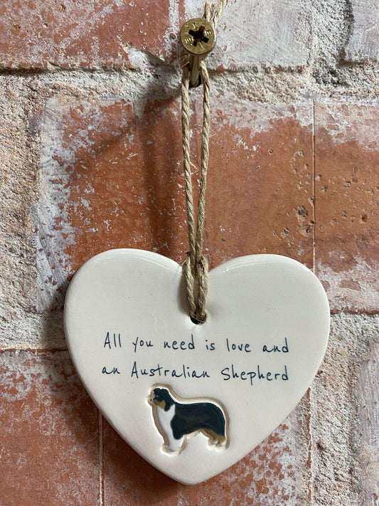 Australian Shepherd Ceramic Heart Ornament