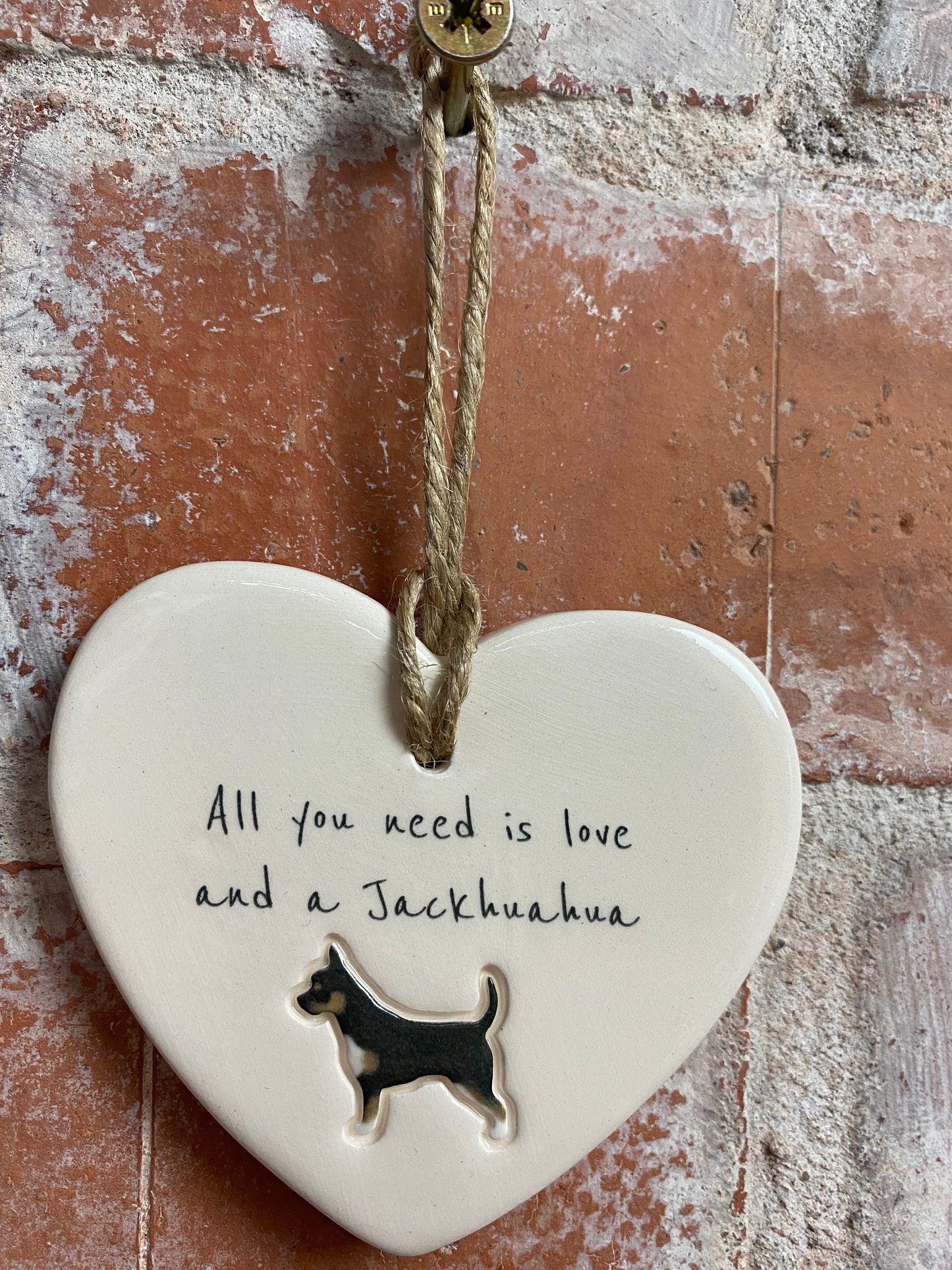 Jackhuahua Ceramic Heart Ornament