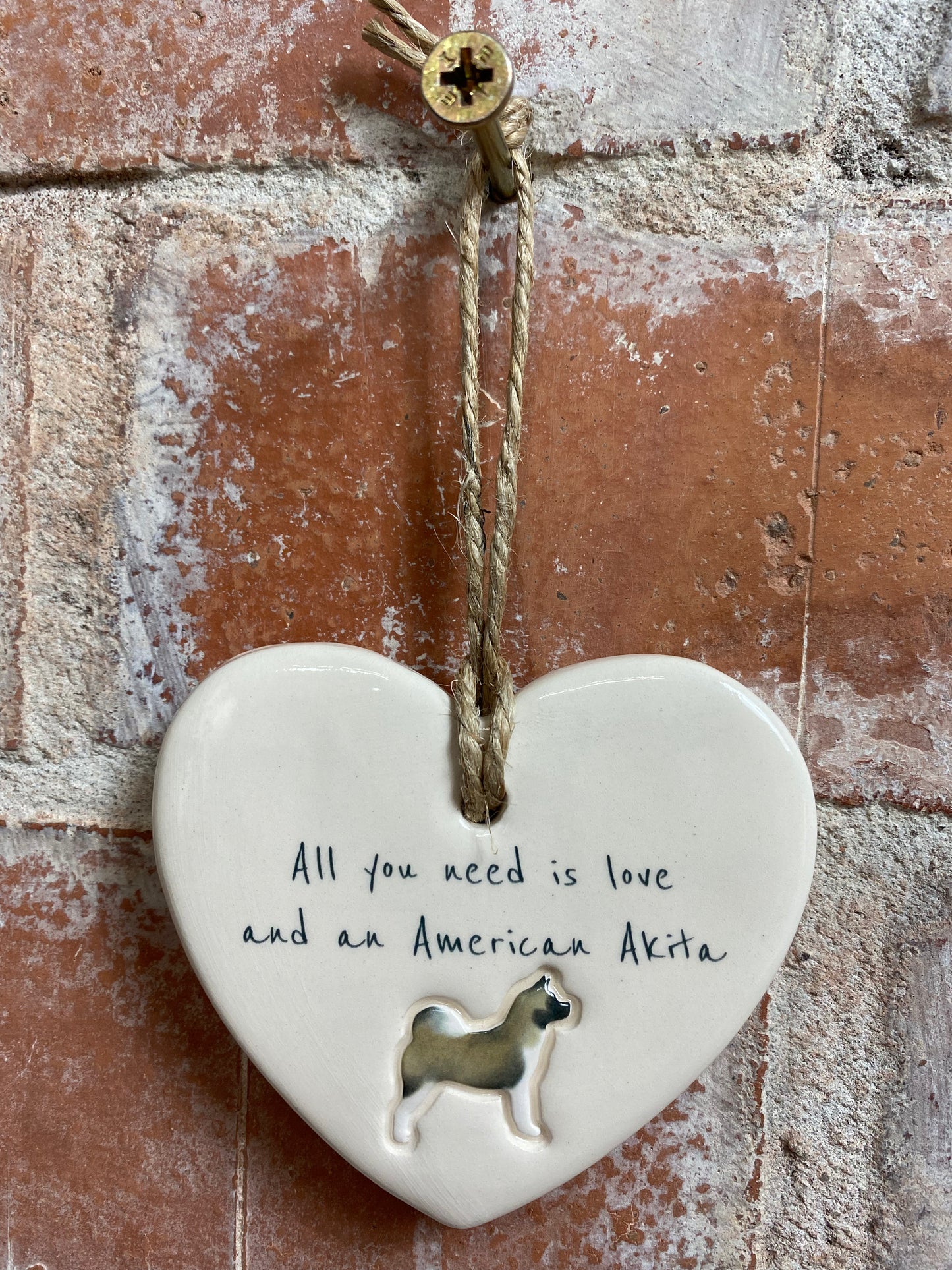 American Akita Ceramic Heart Ornament