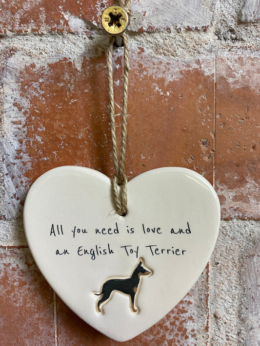 English Toy Terrier Ceramic Heart Ornament