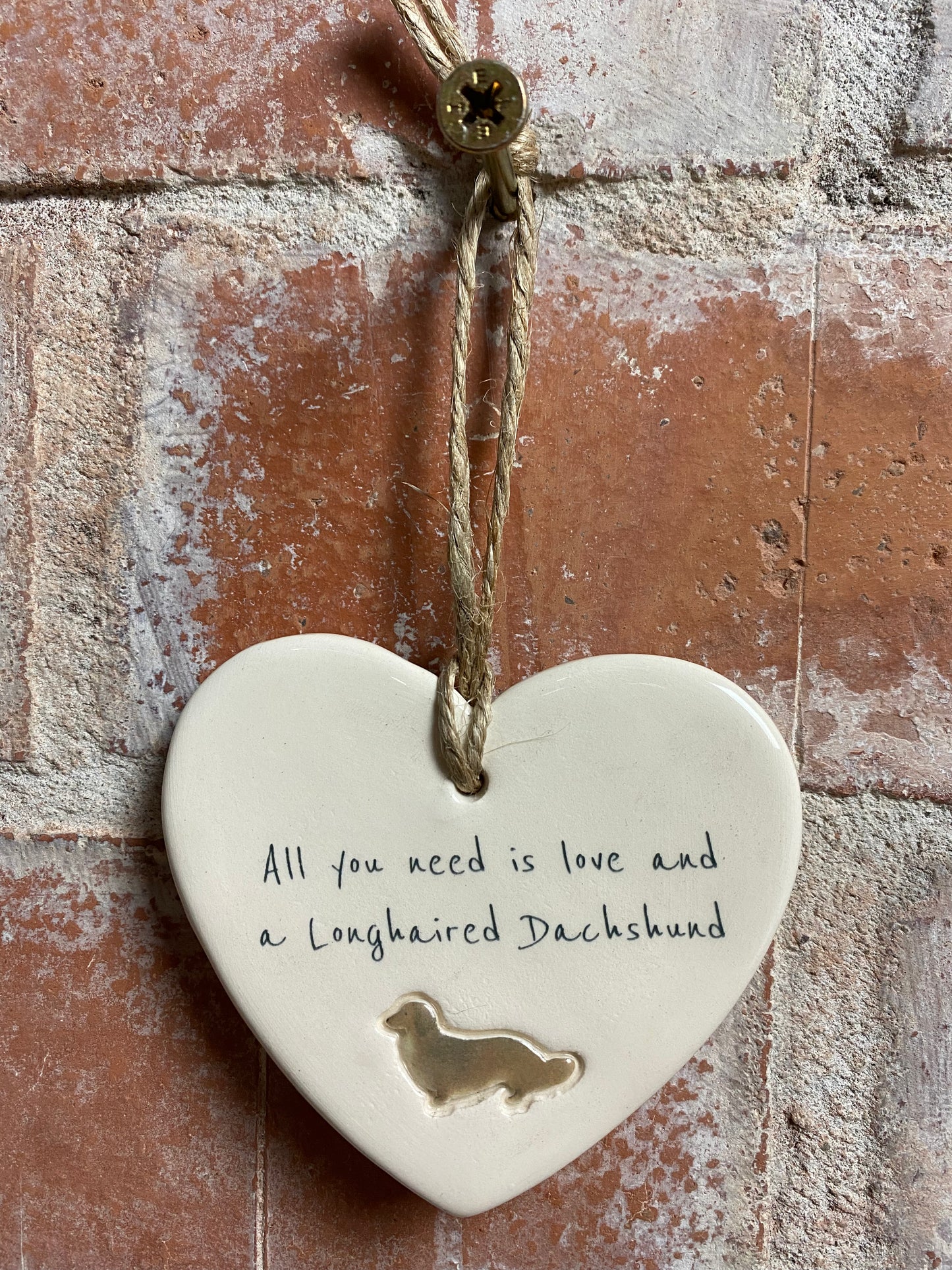 Longhaired Dachshund Ceramic Heart Ornament