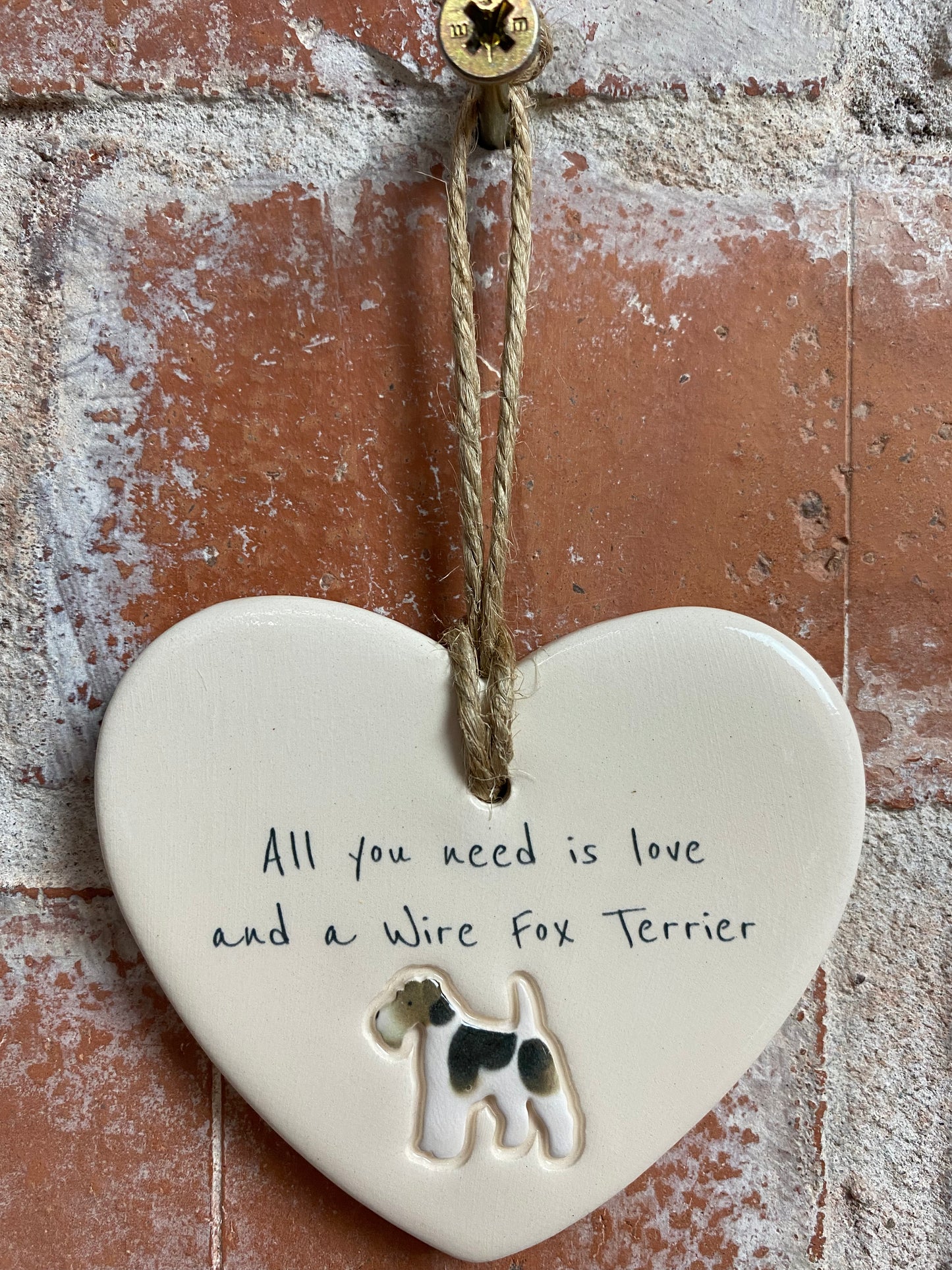 Wire Fox Terrier Ceramic Heart Ornament