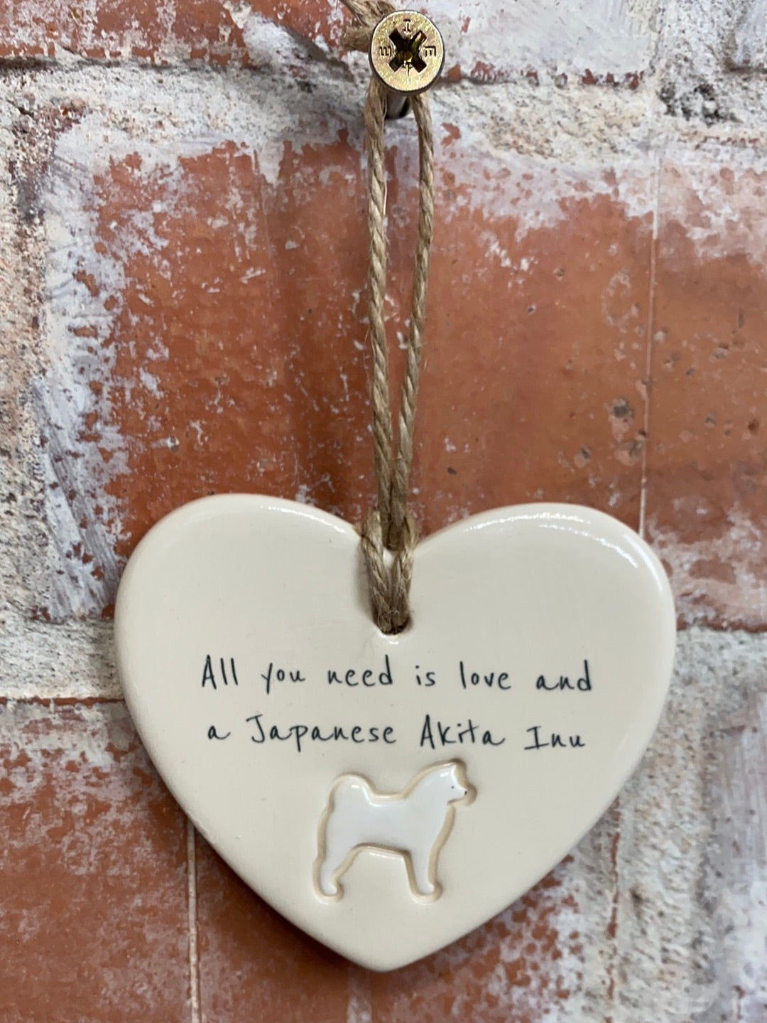 Japanese Akita Inu Ceramic Heart Ornament