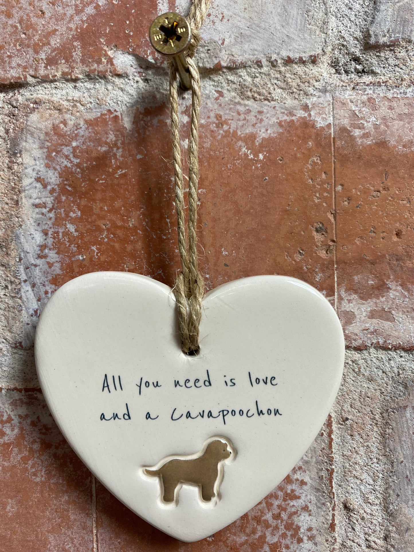 Cavapoochon Ceramic Heart Ornament