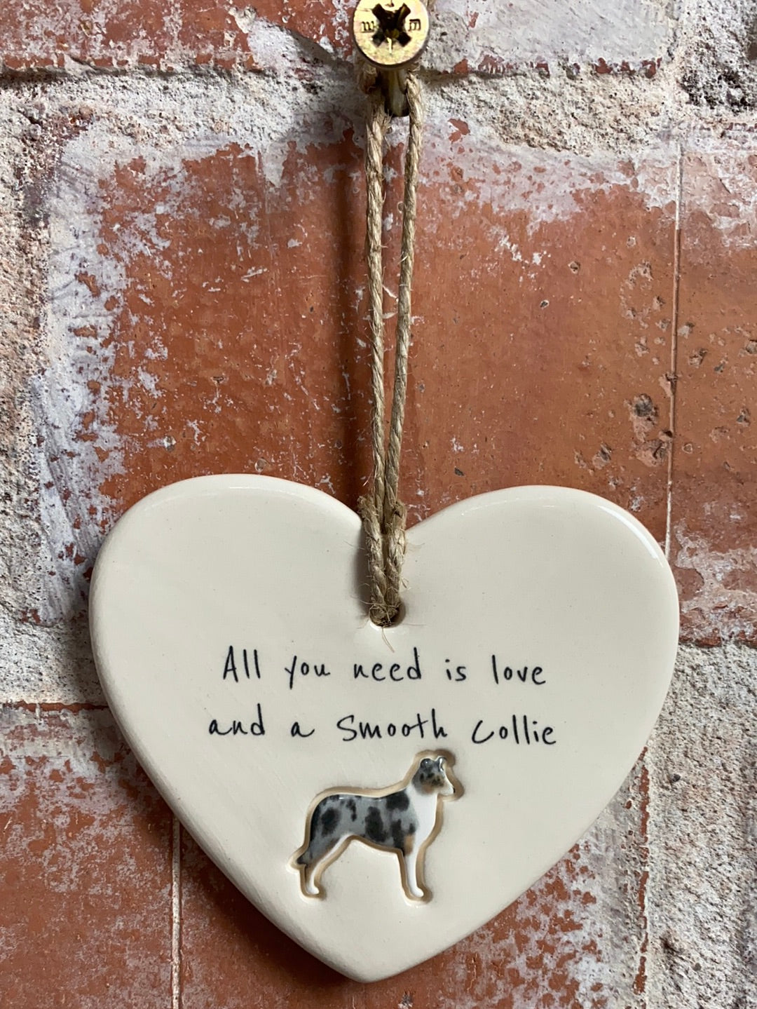 Smooth Collie Ceramic Heart Ornament