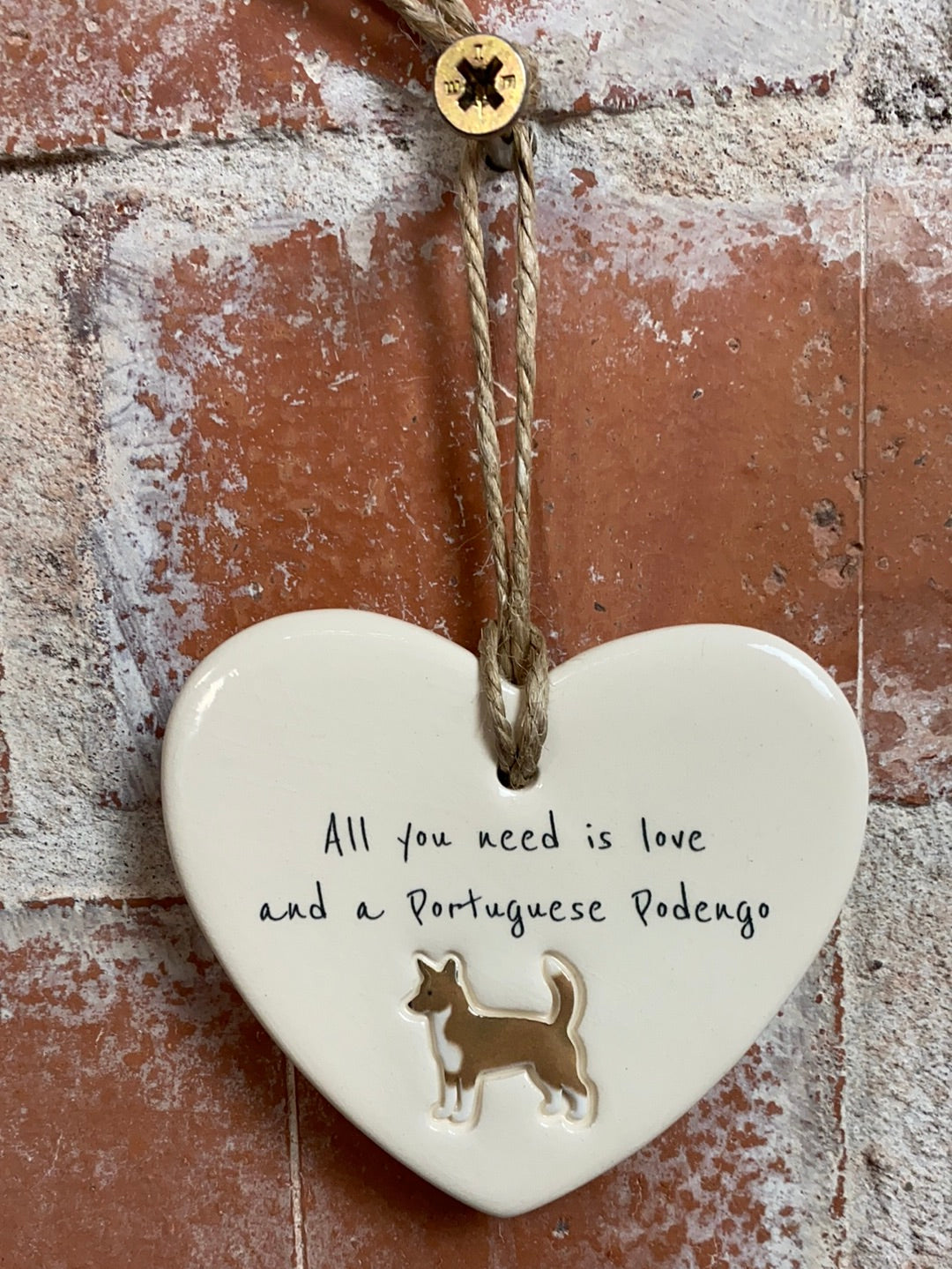 Portuguese Podengo Ceramic Heart Ornament