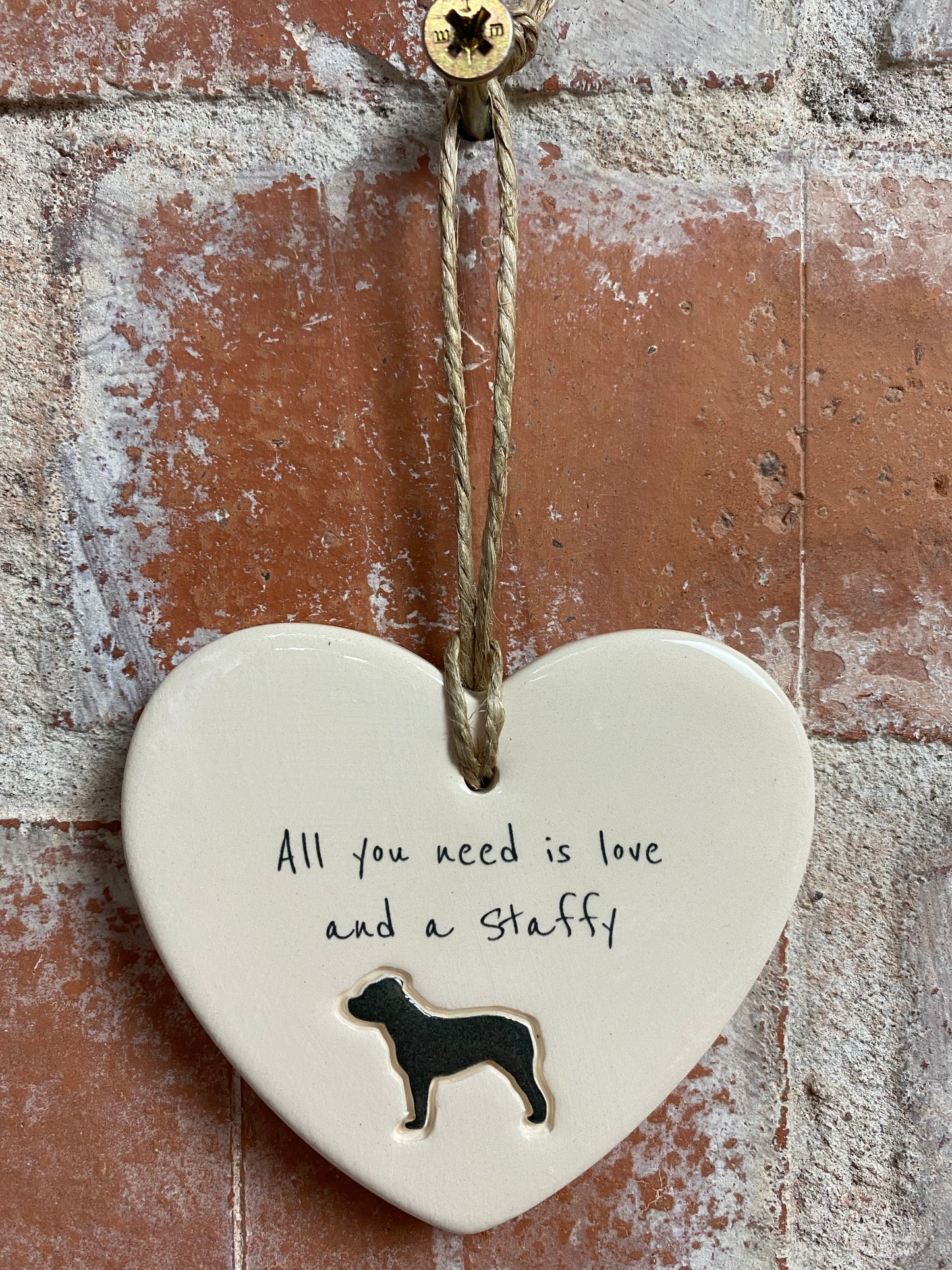 Staffy Ceramic Heart Ornament