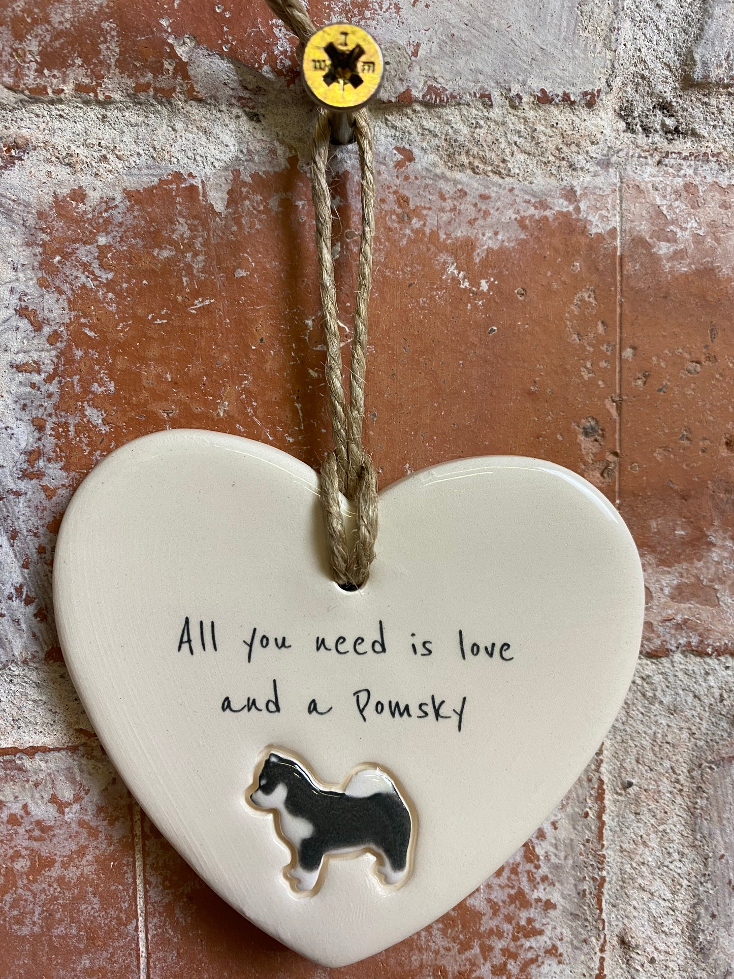 Pomsky Ceramic Heart Ornament