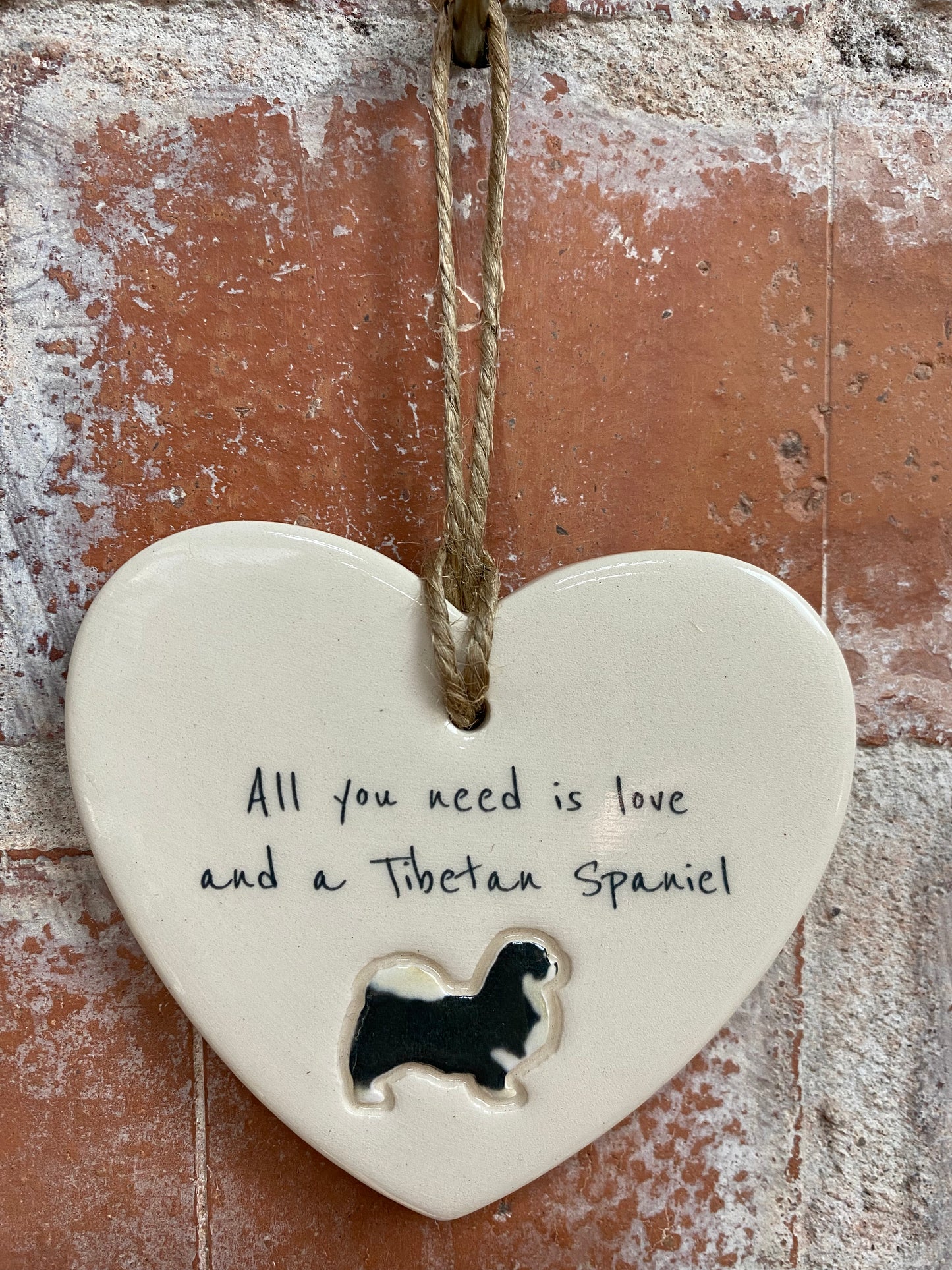 Tibetan Spaniel Ceramic Heart Ornament
