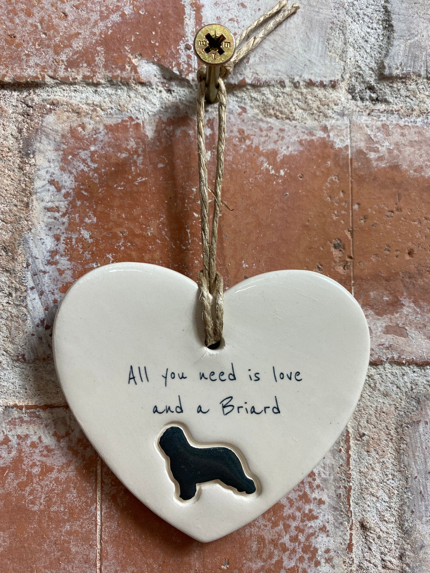 Briard Ceramic Heart Ornament