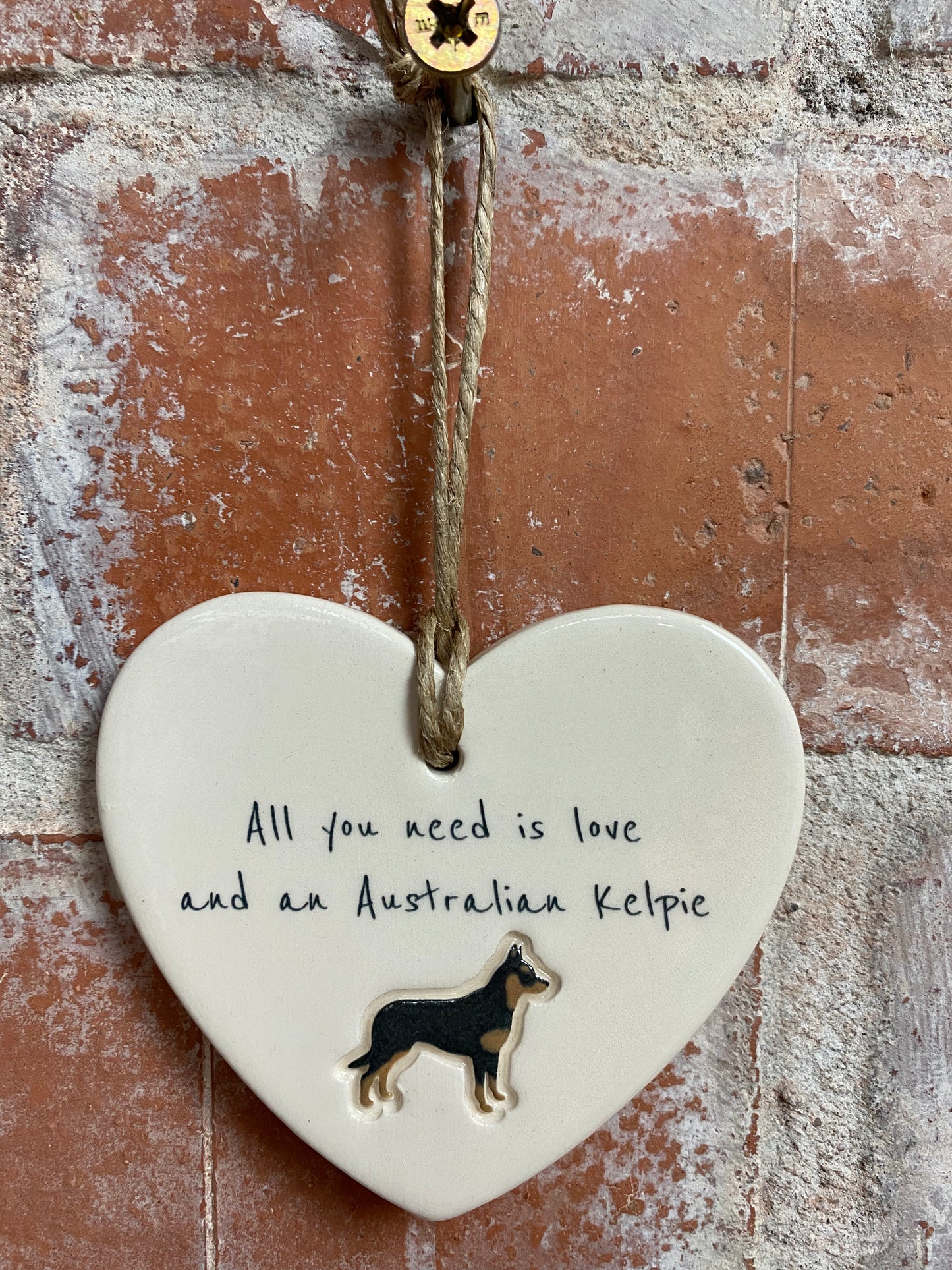 Australian Kelpie Ceramic Heart Ornament