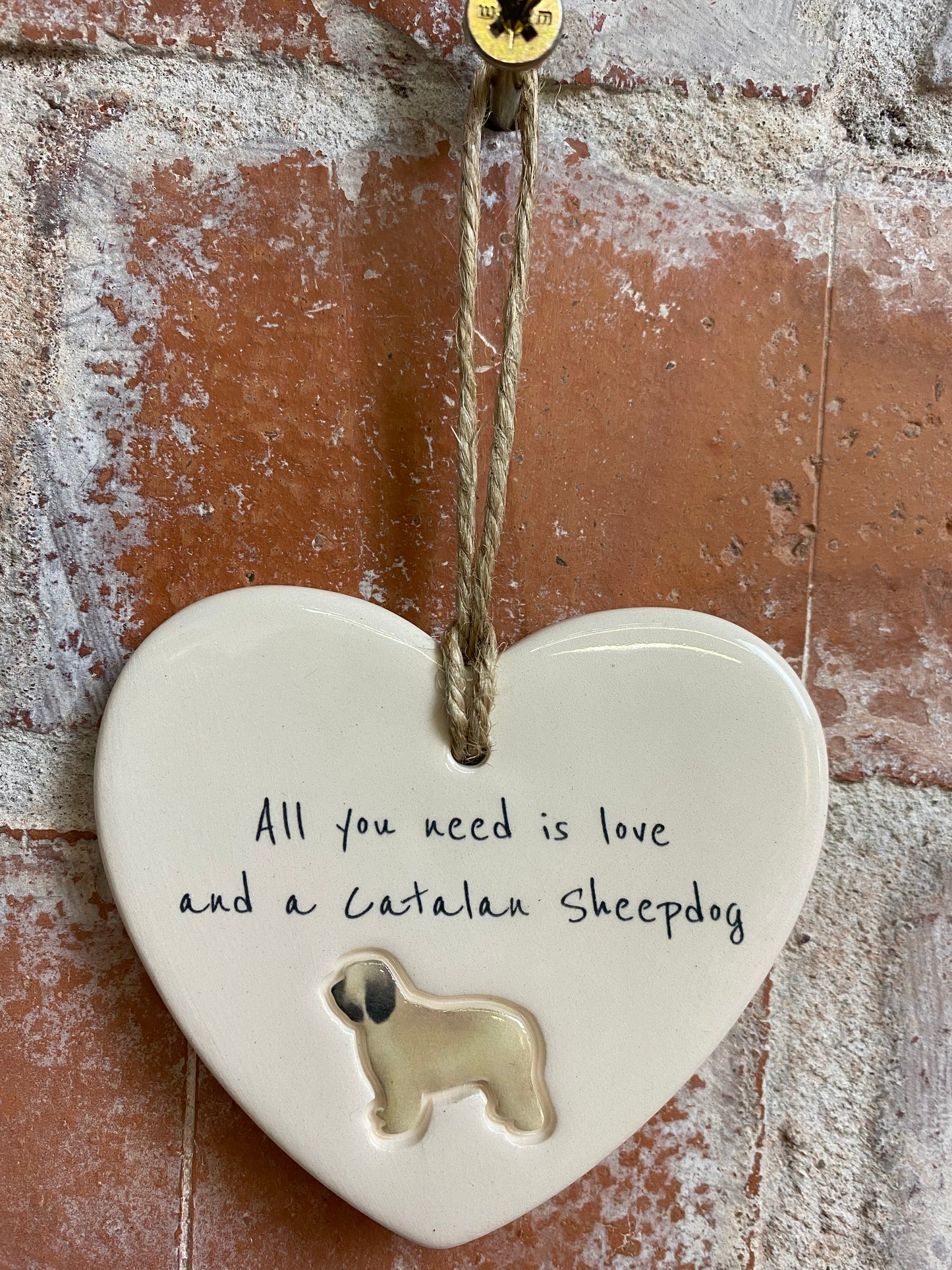 Catalan Sheepdog Ceramic Heart Ornament